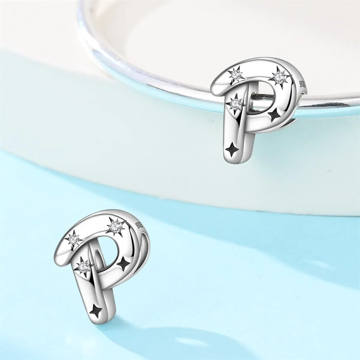 KUNSIR Ciondolo Lettere in Argento Sterling 925 con Cubic Zirconia per Braccialetti e Collane Europei - immagine 2