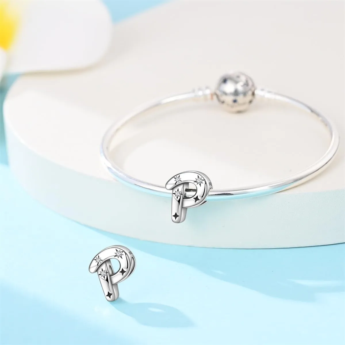 KUNSIR Ciondolo Lettere in Argento Sterling 925 con Cubic Zirconia per Braccialetti e Collane Europei - immagine 3