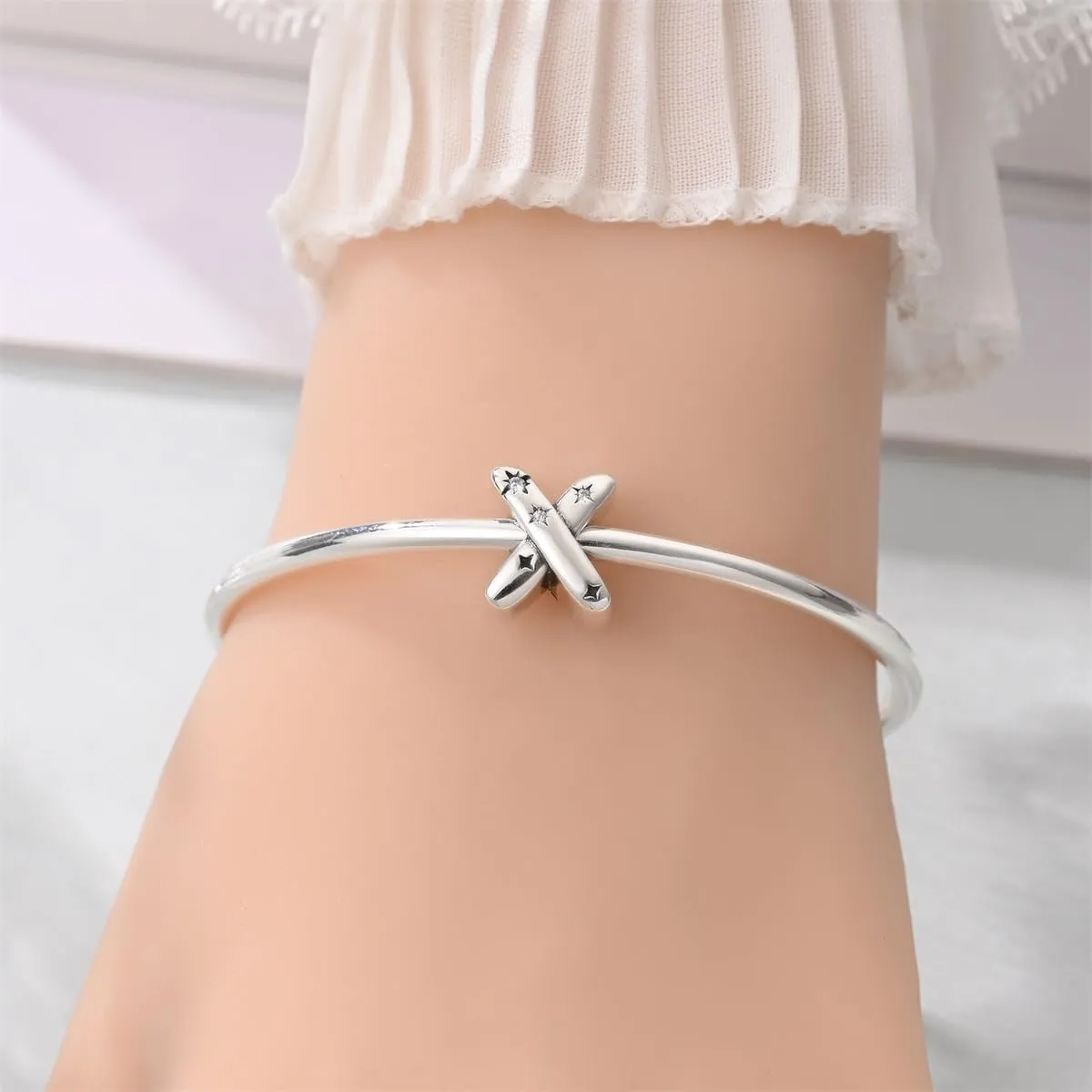KUNSIR Ciondolo Lettere in Argento Sterling 925 con Cubic Zirconia per Braccialetti e Collane Europei - immagine 4