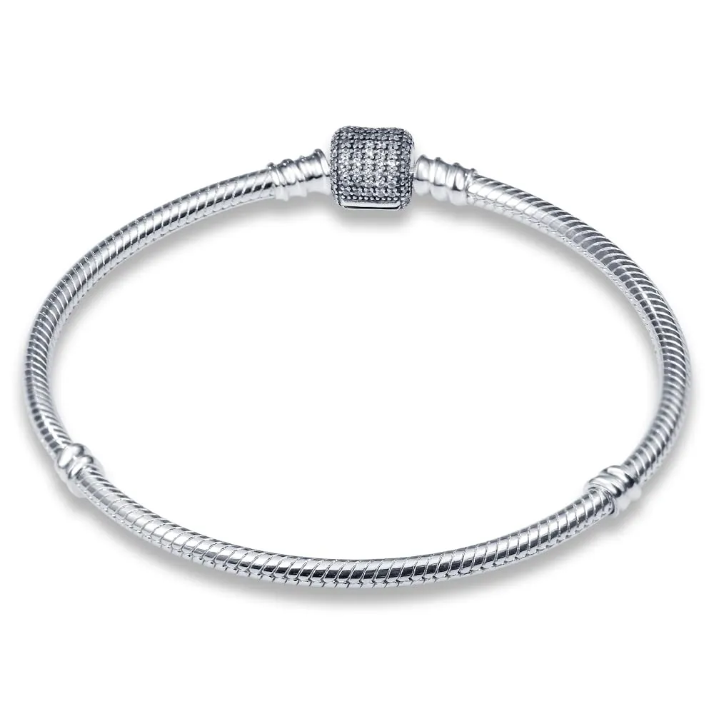 LNQOBU Bracciale in Argento Sterling Maglia Snake con Chiusura a Cuore Compatibile con Pandora e Charms Europei da Donna, 19 cm - immagine 3