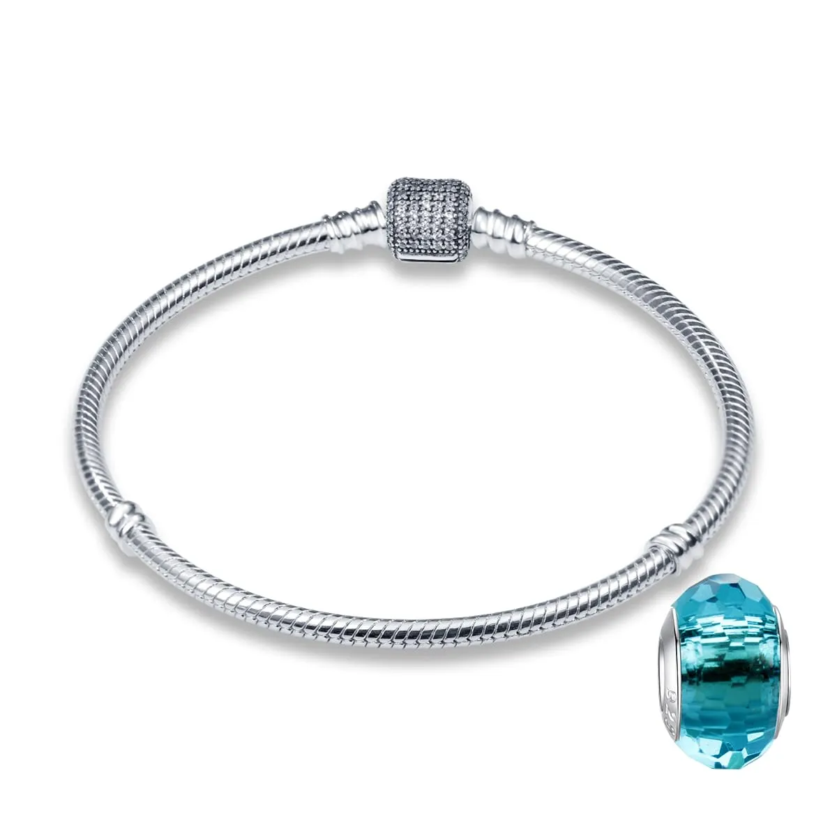 LNQOBU Bracciale in Argento con Maglia Snake e Chiusura a Cuore Compatibile con Pandora European Charms da Donna, 20 cm - immagine 1