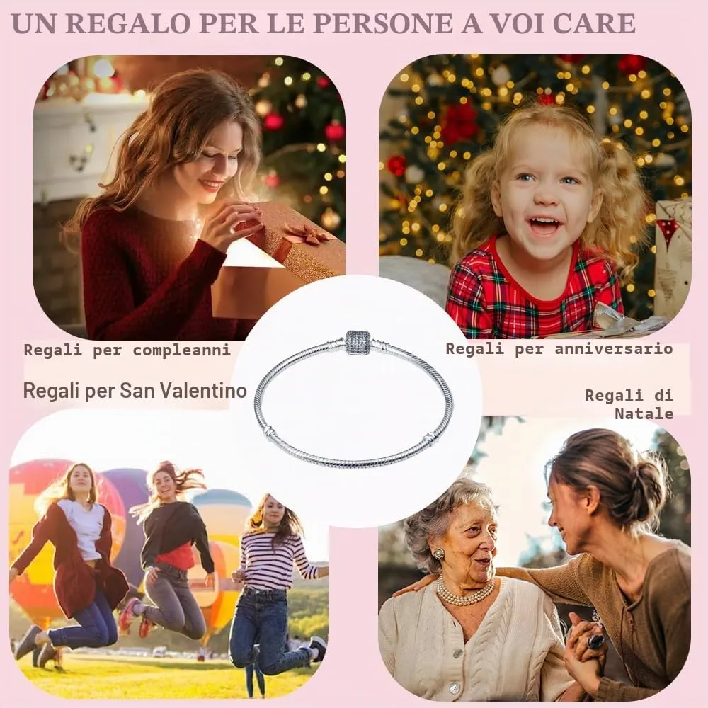 LNQOBU Bracciale in Argento con Maglia Snake e Chiusura a Cuore Compatibile con Pandora European Charms da Donna, 20 cm - immagine 4