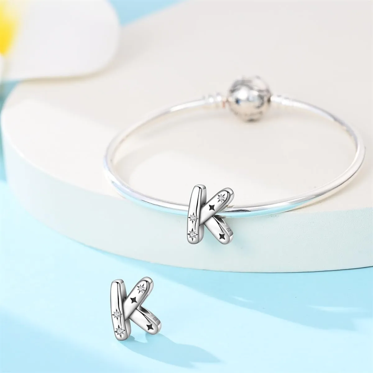 KUNSIR Ciondolo Lettere in Argento Sterling 925 con Cubic Zirconia per Braccialetti e Collane Europei - immagine 3