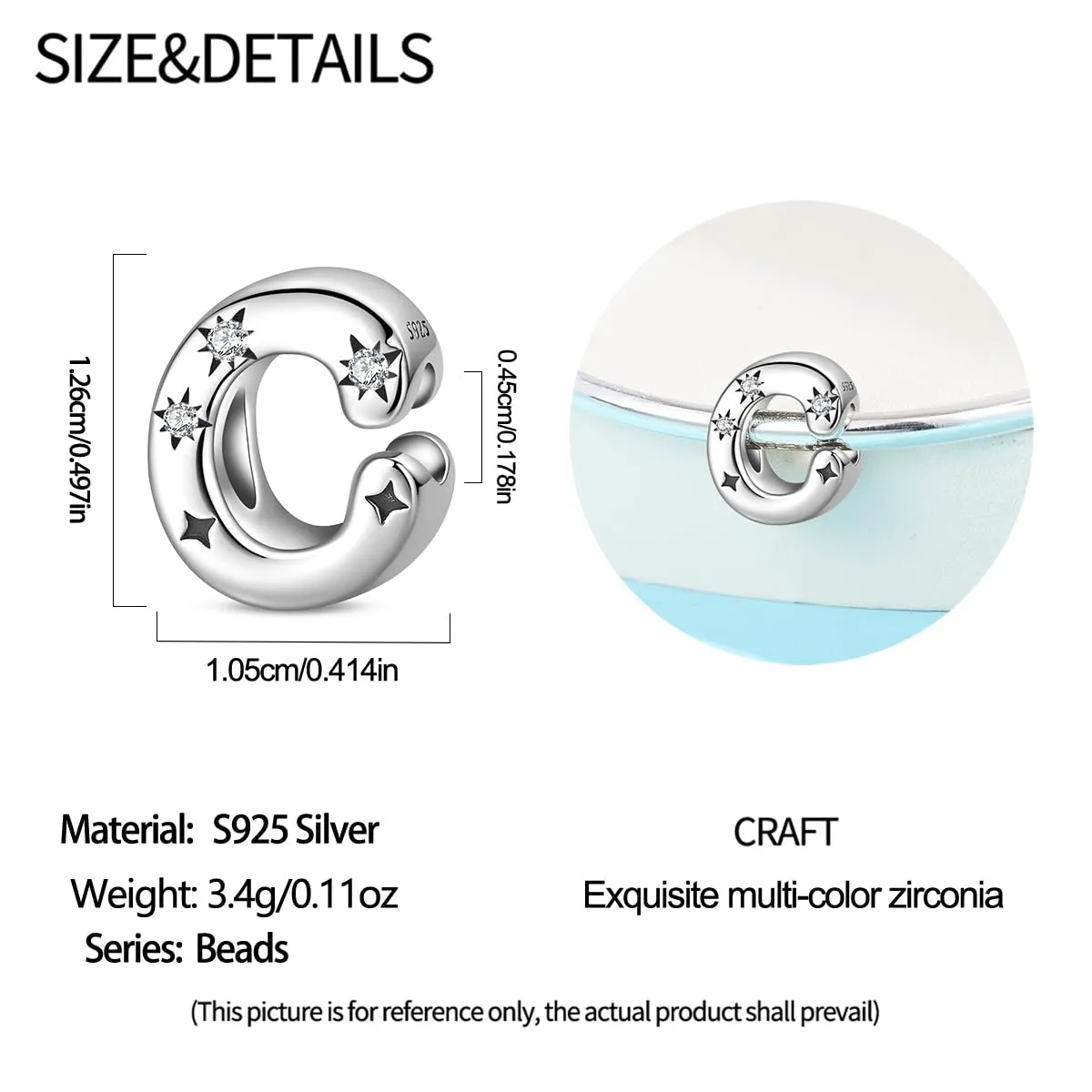 KUNSIR Ciondolo Lettere in Argento Sterling 925 con Cubic Zirconia, Compatibile con Braccialetti e Collane Europei - immagine 5
