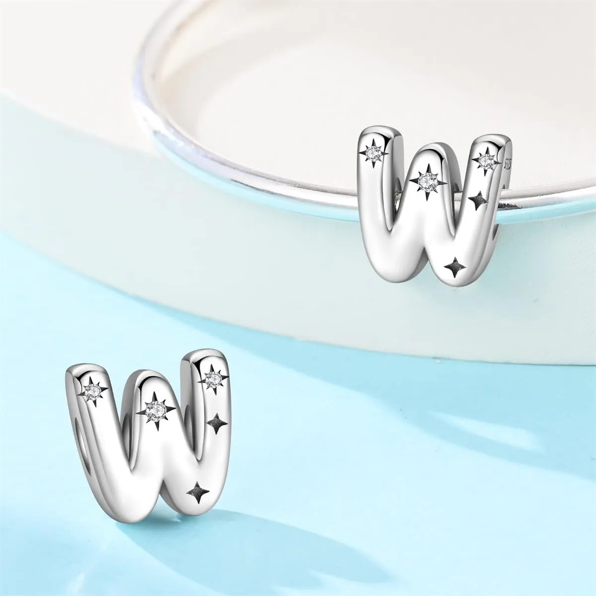 KUNSIR Bead Charm Lettere in Argento Sterling 925 con Cubic Zirconia per Braccialetti e Collane Europei - immagine 2