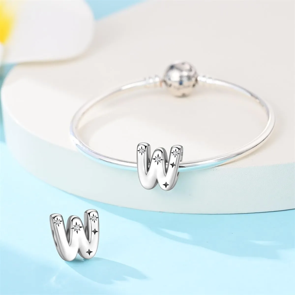 KUNSIR Bead Charm Lettere in Argento Sterling 925 con Cubic Zirconia per Braccialetti e Collane Europei - immagine 3