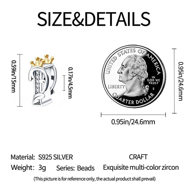 KUNSIR Ciondolo Lettere in Argento Sterling 925 con Cubic Zirconia per Braccialetti e Collane Europei - immagine 4