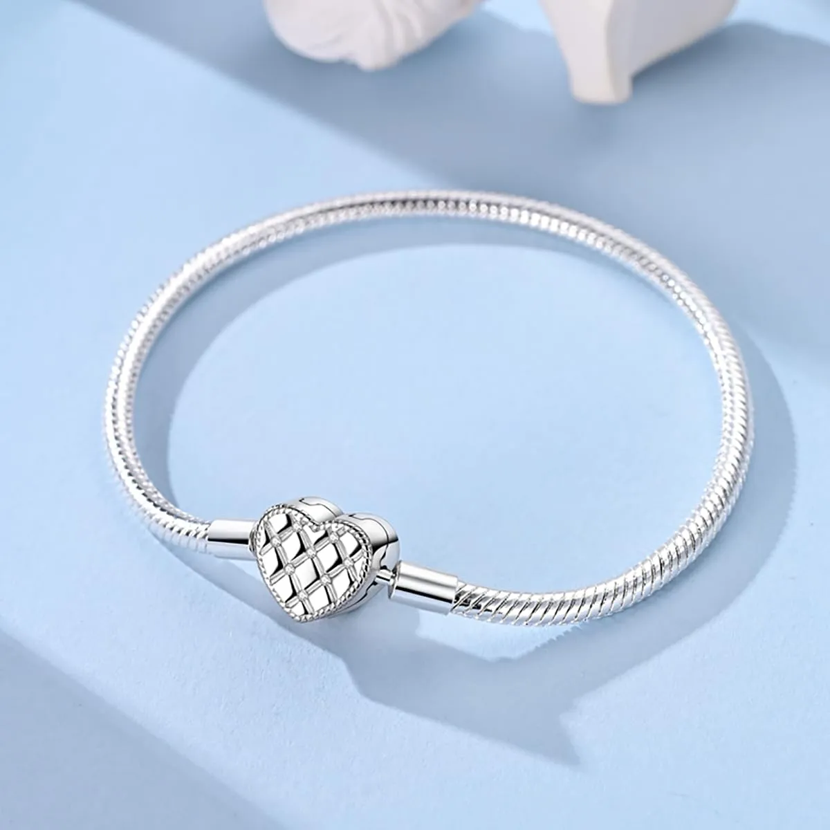 LNQOBU Bracciale in Argento Sterling Maglia Snake con Chiusura a Cuore Compatibile con Pandora e Charms Europei da Donna, 18 cm - immagine 2