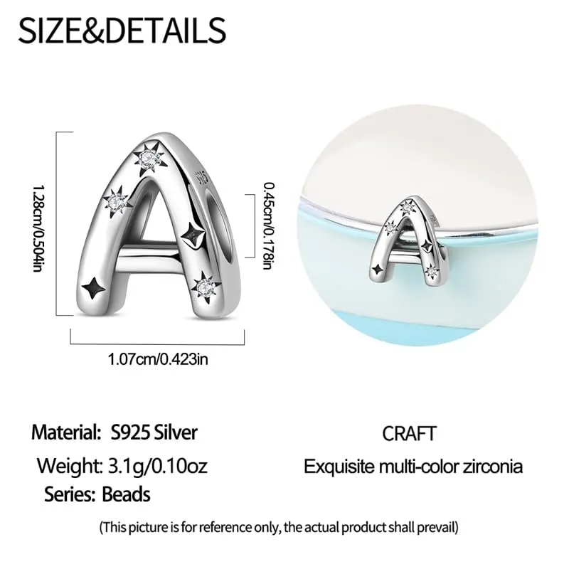 KUNSIR Ciondolo Lettere in Argento Sterling 925 e Cubic Zirconia per Braccialetti e Collane Europei - immagine 5
