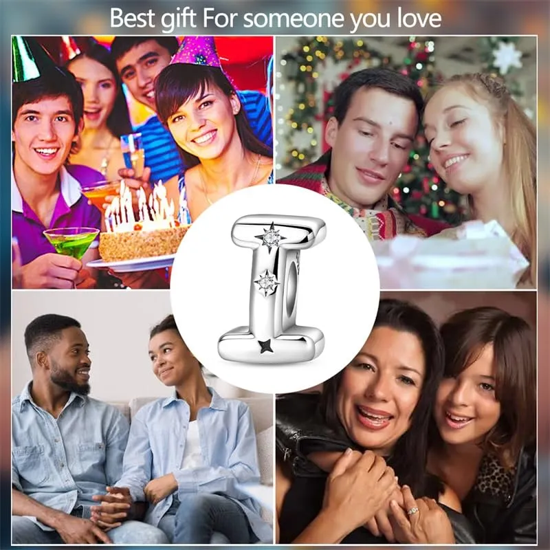 KUNSIR Ciondolo Lettere in Argento Sterling 925 con Cubic Zirconia per Braccialetti e Collane Europei - immagine 7