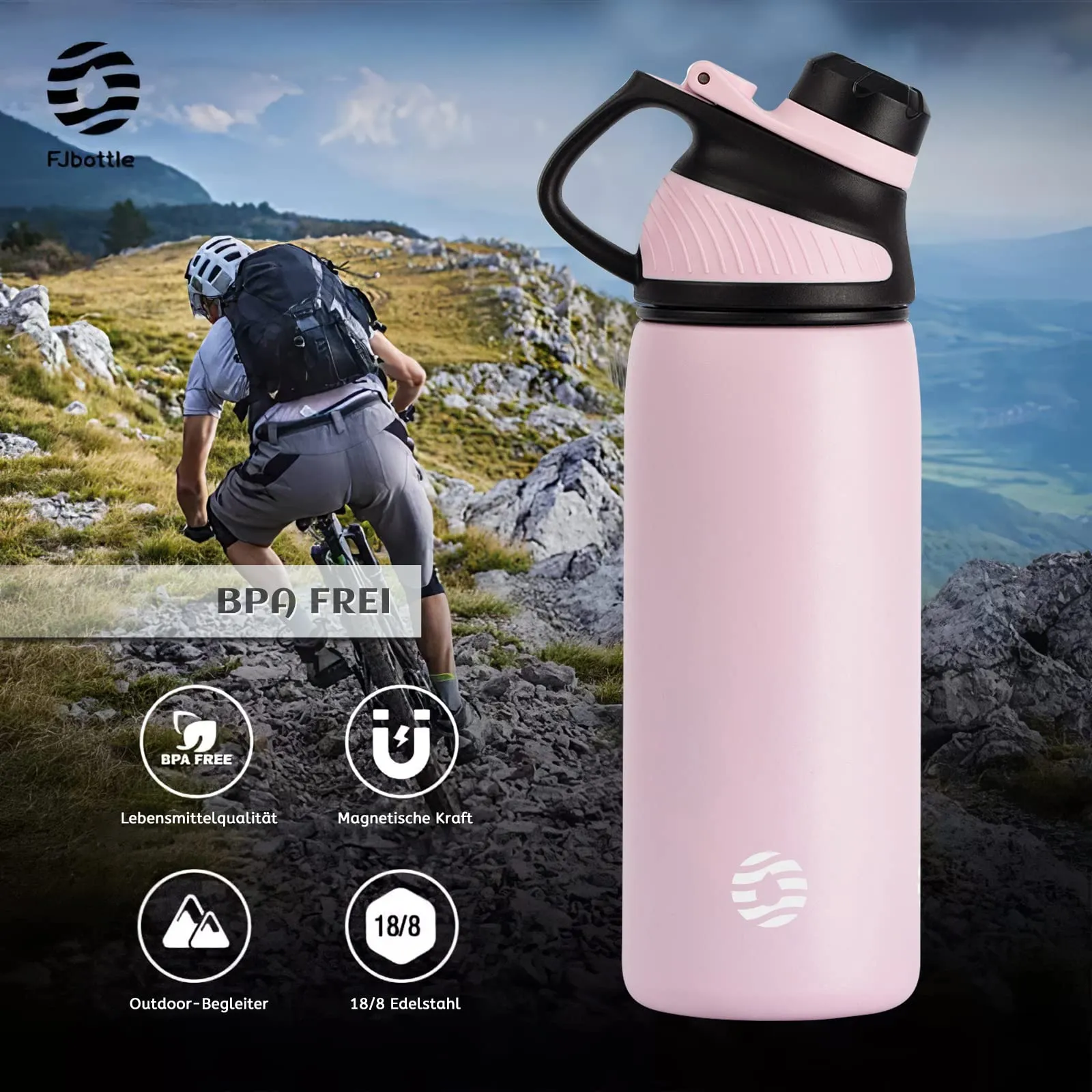 Fjbottle Borraccia Termica 600ml in Acciaio Inox con Tappo Magnetico per Ciclismo - immagine 5