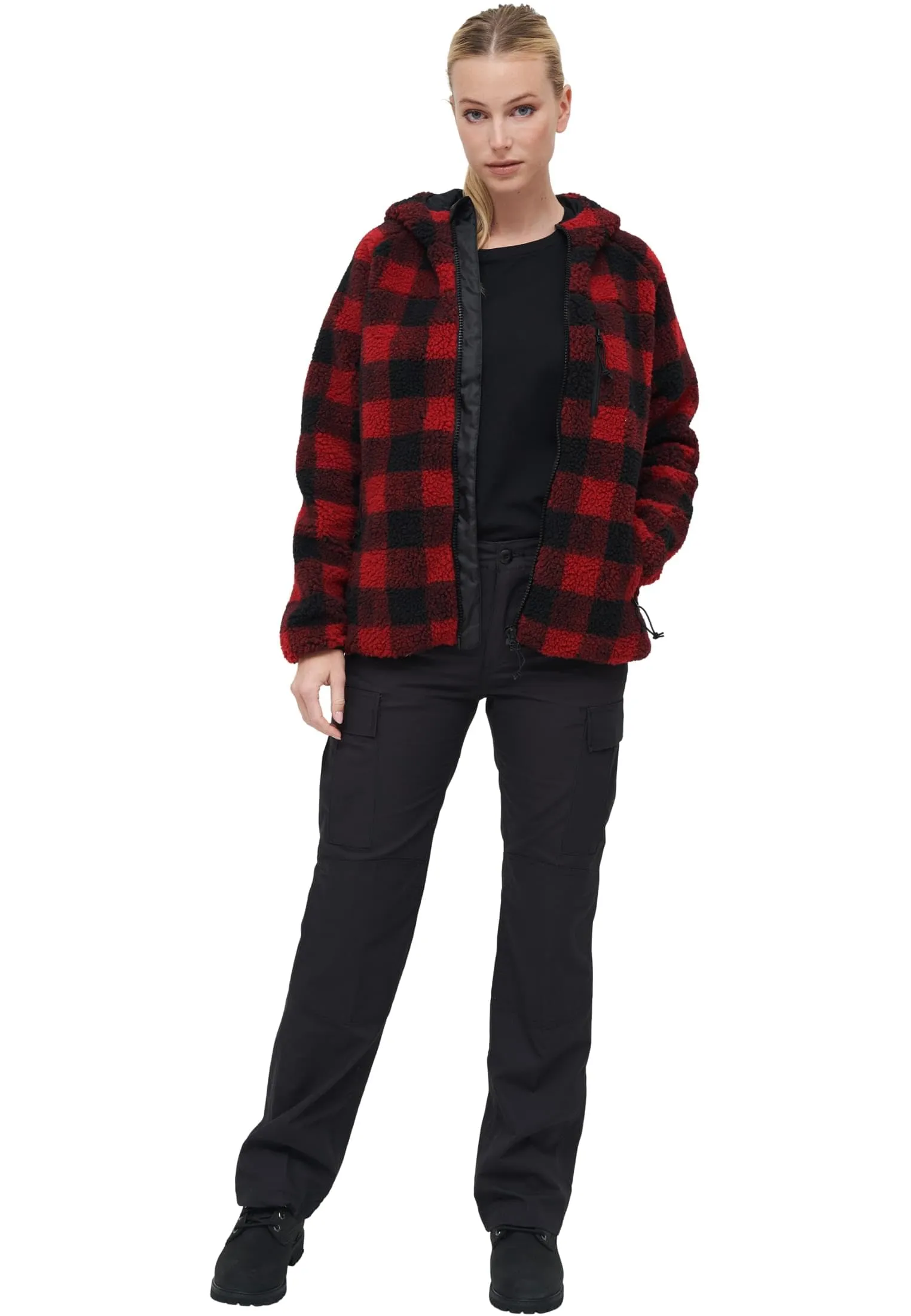 Brandit Women's Teddyfleece Hoodie Jacket, Red/Black, XXL - immagine 6