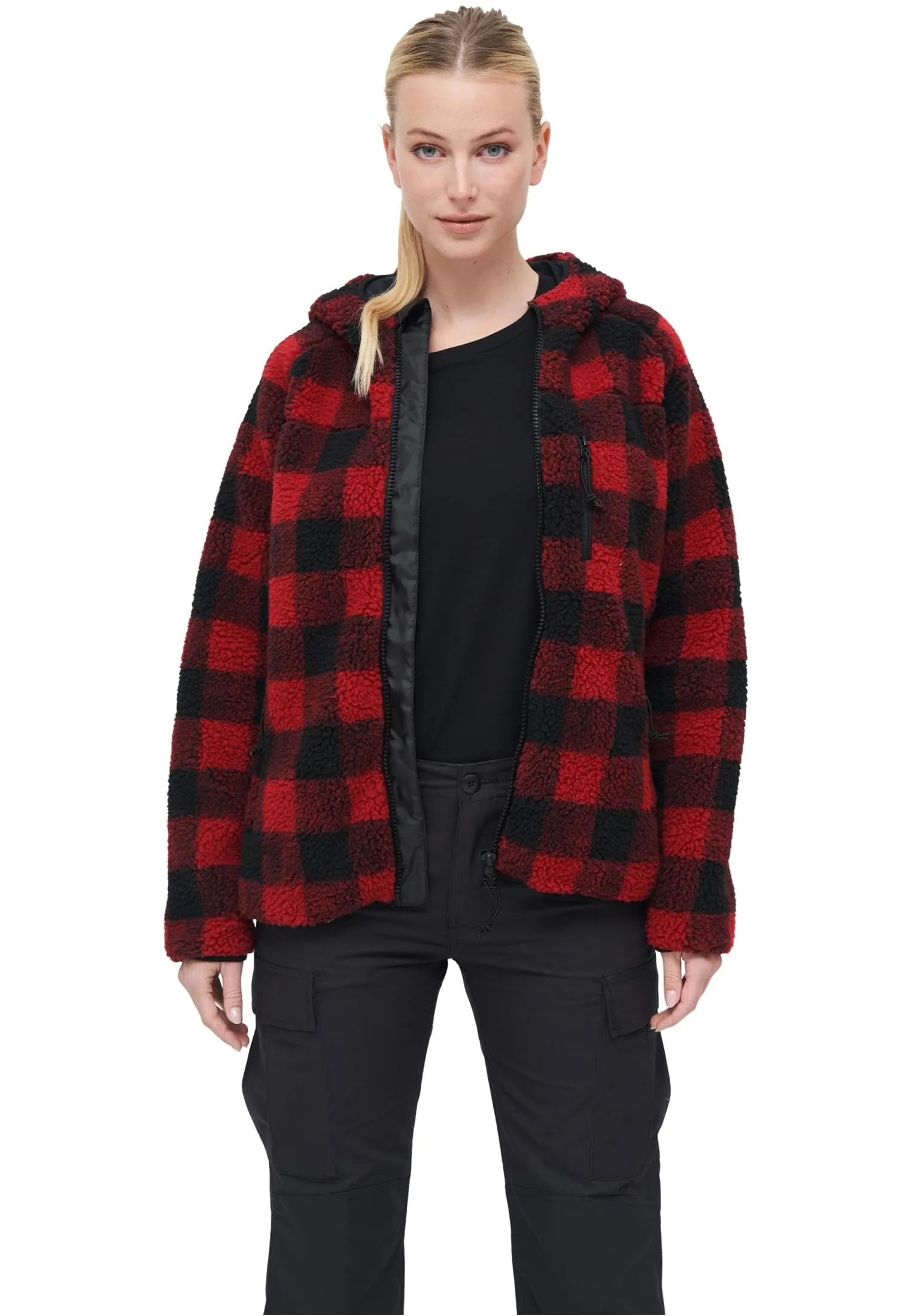 Brandit Women Teddyfleece Jacket Hoodie - Red/Black, 5XL - immagine 4