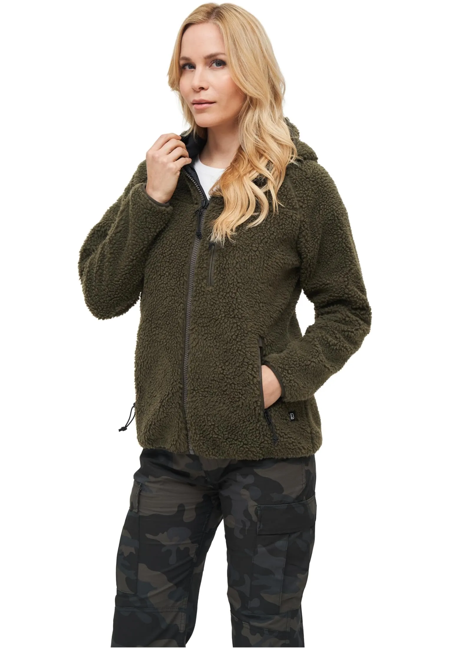 Brandit Women's Teddy Fleece Hooded Jacket - Olive, XL - immagine 1