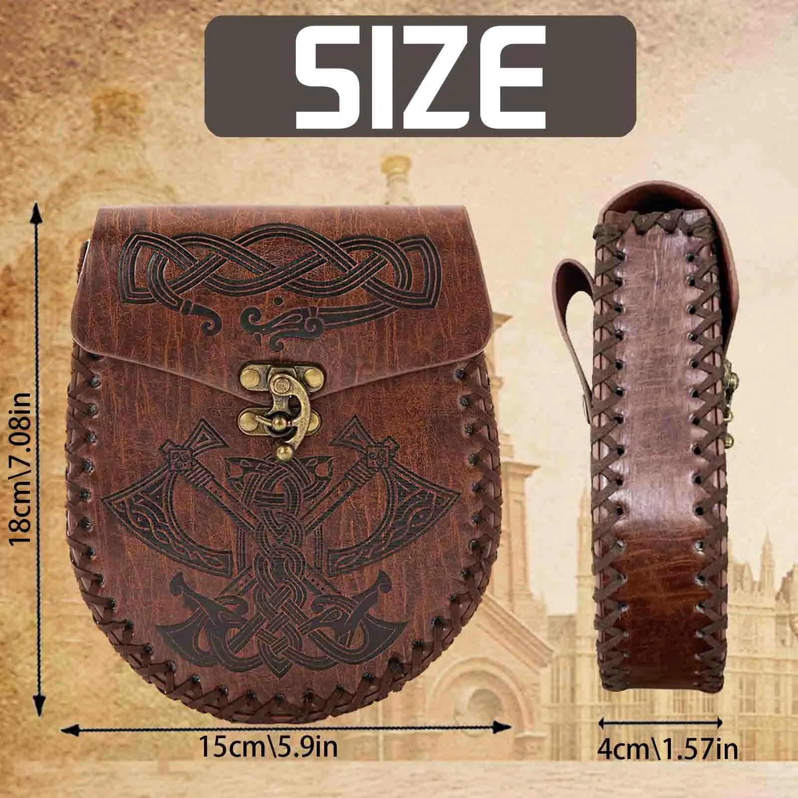 AUNGKWANG Marsupio Medievale in Pelle PU per Cintura, Accessori Cosplay Rinascimentali, Modello di Ascia - immagine 2
