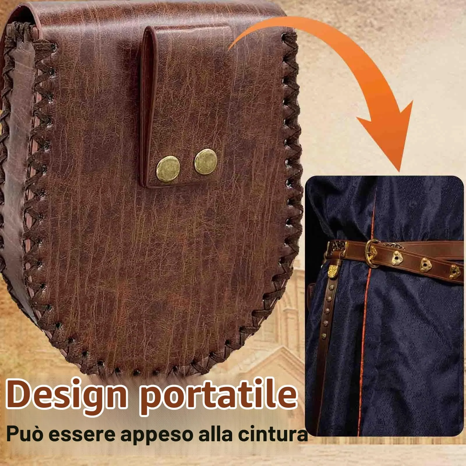 AUNGKWANG Marsupio Medievale in Pelle PU per Cintura, Accessori Cosplay Rinascimentali, Modello di Ascia - immagine 4