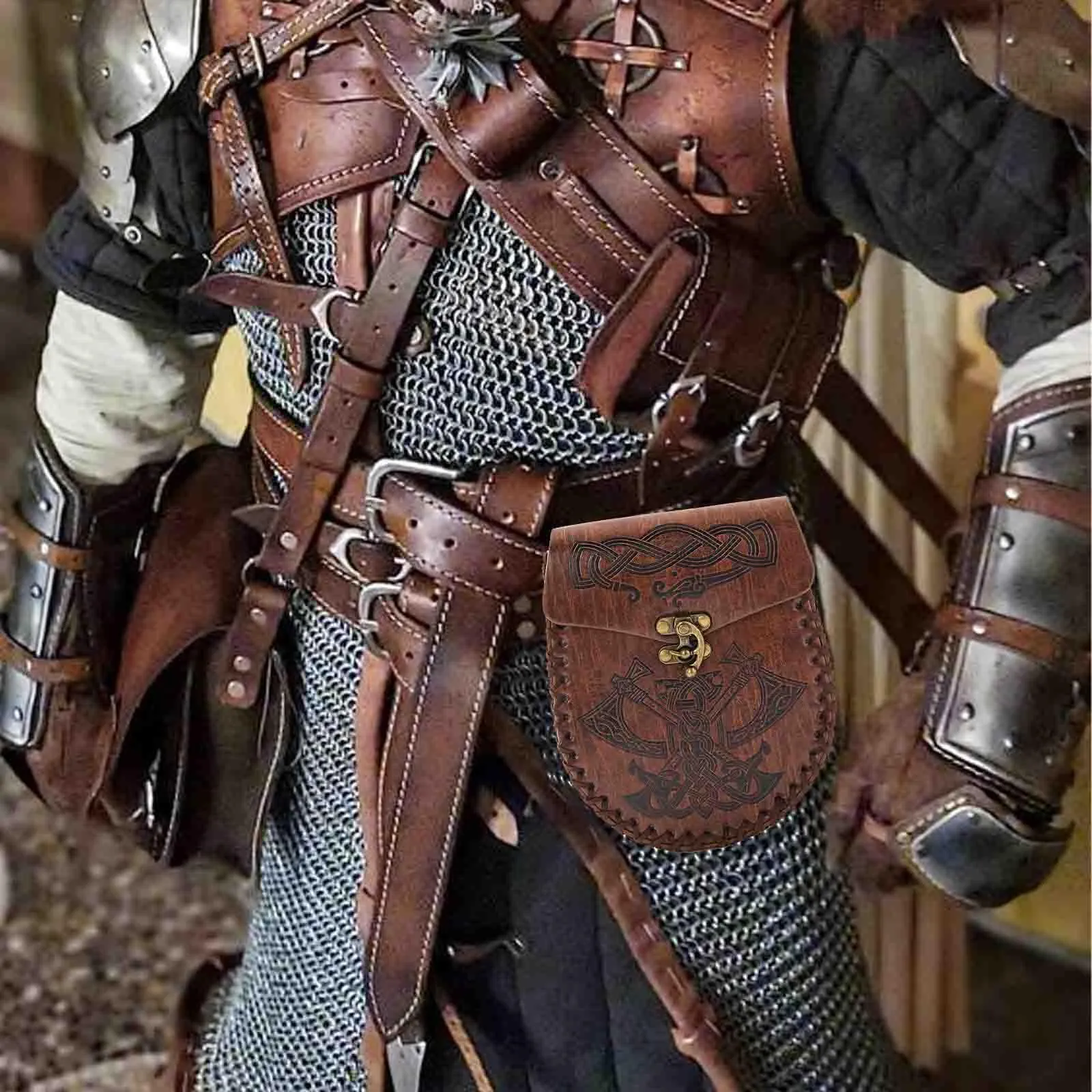 AUNGKWANG Marsupio Medievale in Pelle PU per Cintura, Accessori Cosplay Rinascimentali, Modello di Ascia - immagine 6