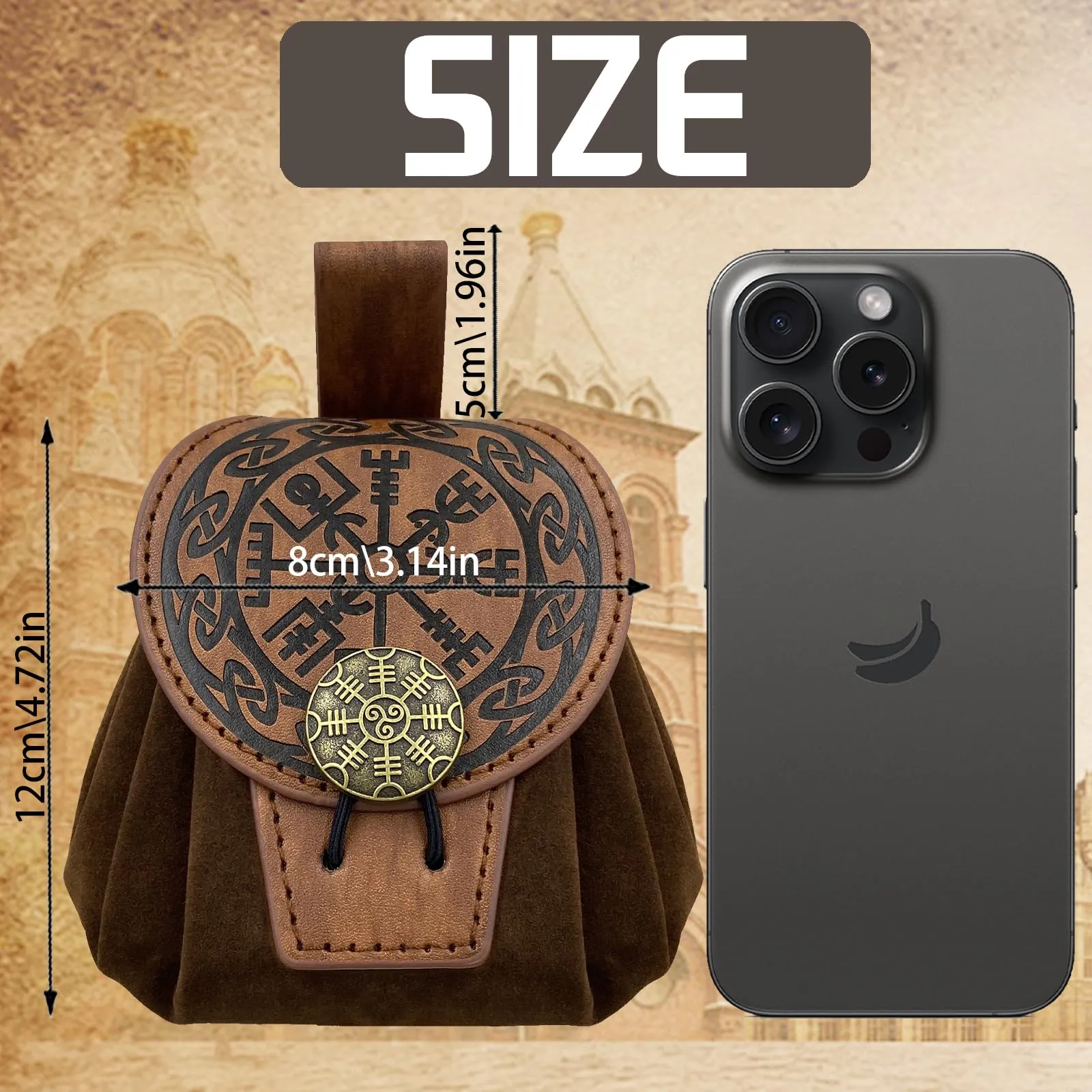 AUNGKWANG Marsupio Medievale in Pelle, Portamonete Portatile per Costumi Rinascimentali e Cosplay (Marrone) - immagine 2