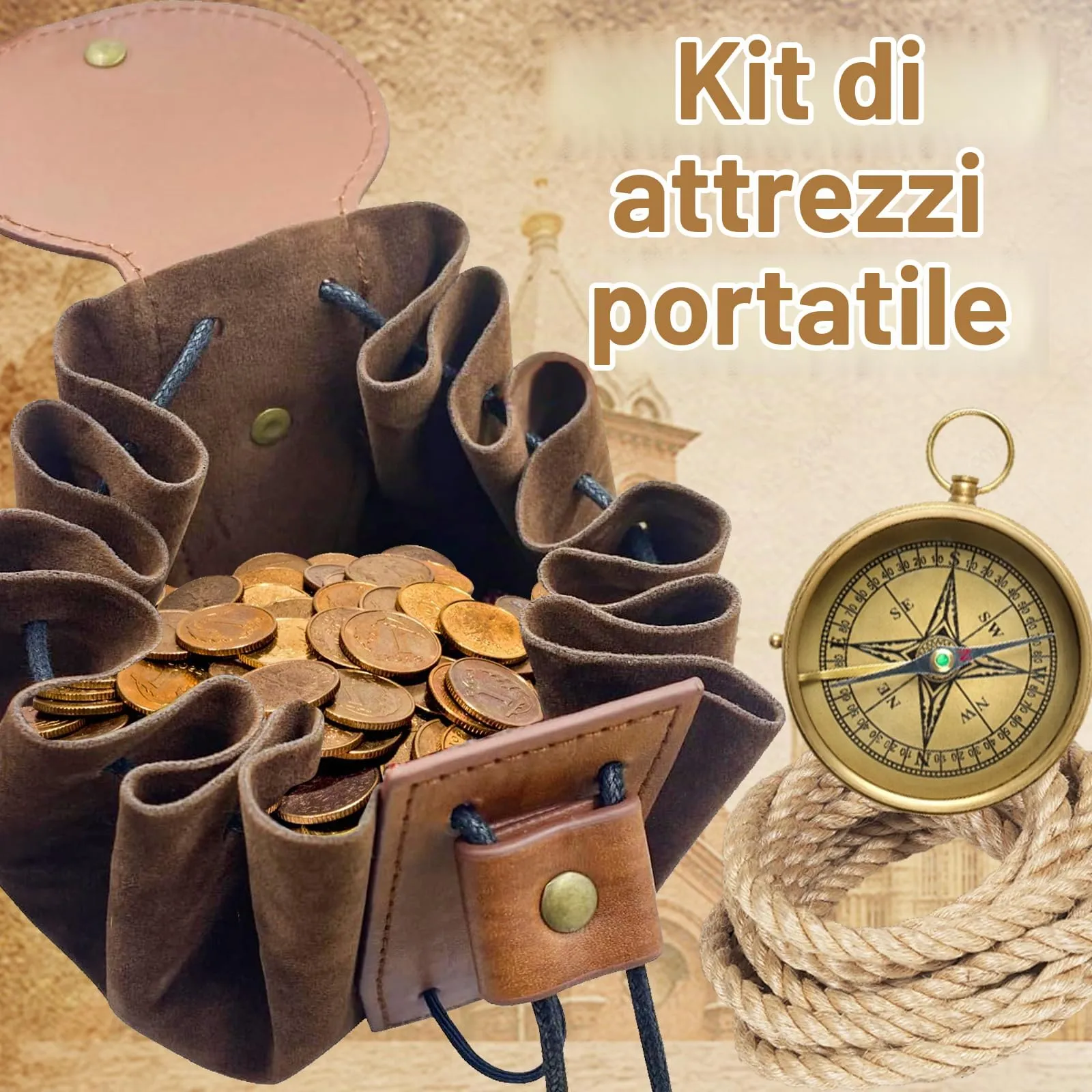 AUNGKWANG Marsupio Medievale in Pelle, Portamonete Portatile per Costumi Rinascimentali e Cosplay (Marrone) - immagine 5
