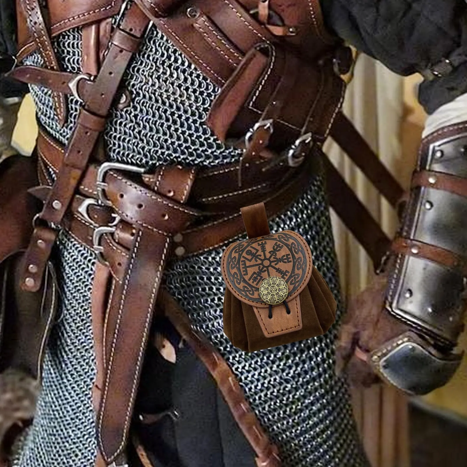 AUNGKWANG Marsupio Medievale in Pelle, Portamonete Portatile per Costumi Rinascimentali e Cosplay (Marrone) - immagine 6