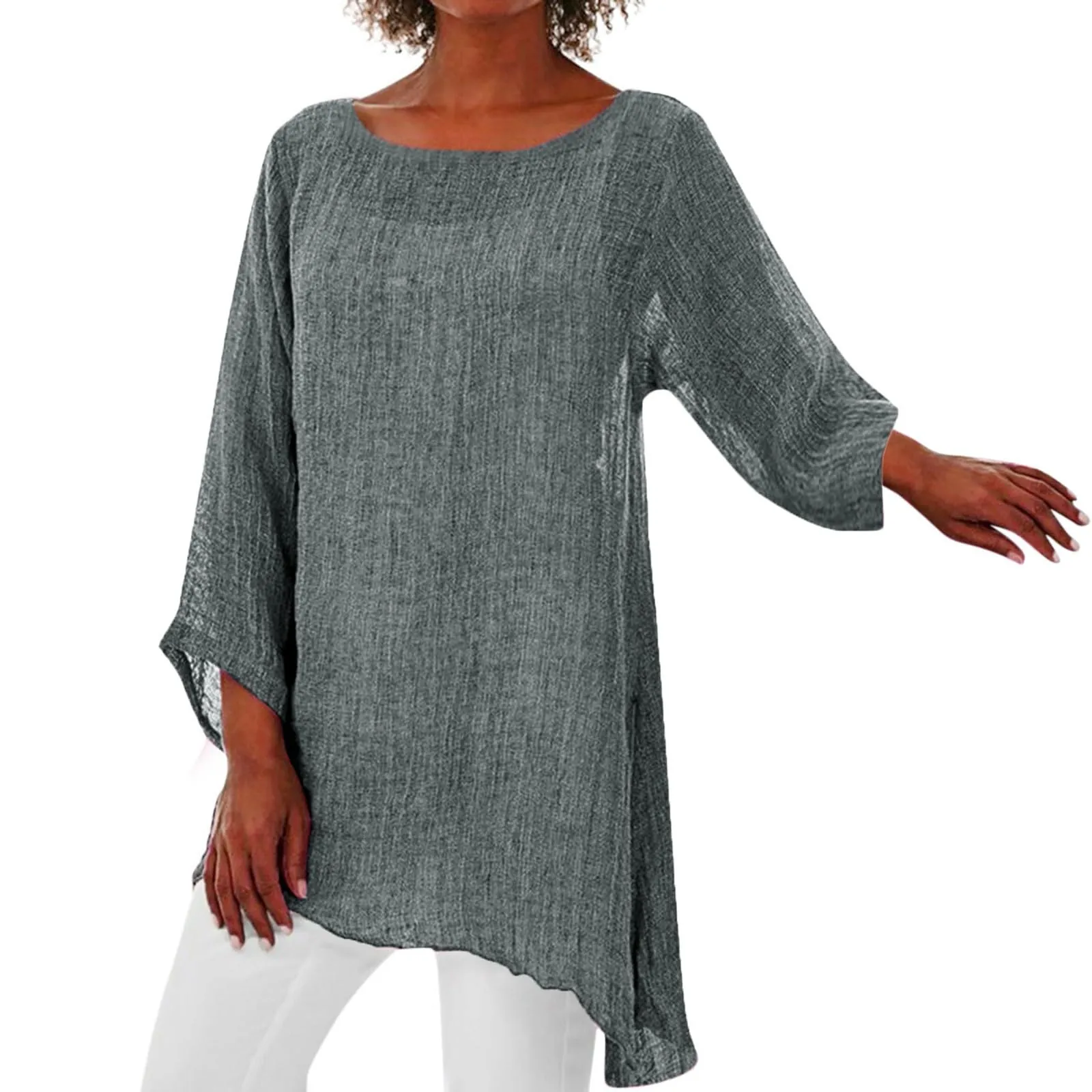 Uwdiohq Blusa Donna Maniche Corte Arancione in Sangallo - immagine 1