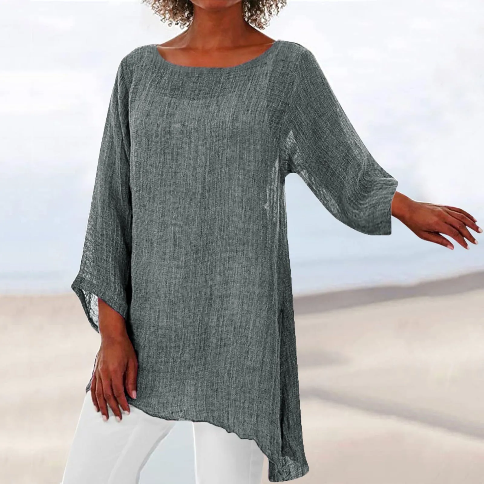 Uwdiohq Blusa Donna Maniche Corte Arancione in Sangallo - immagine 2