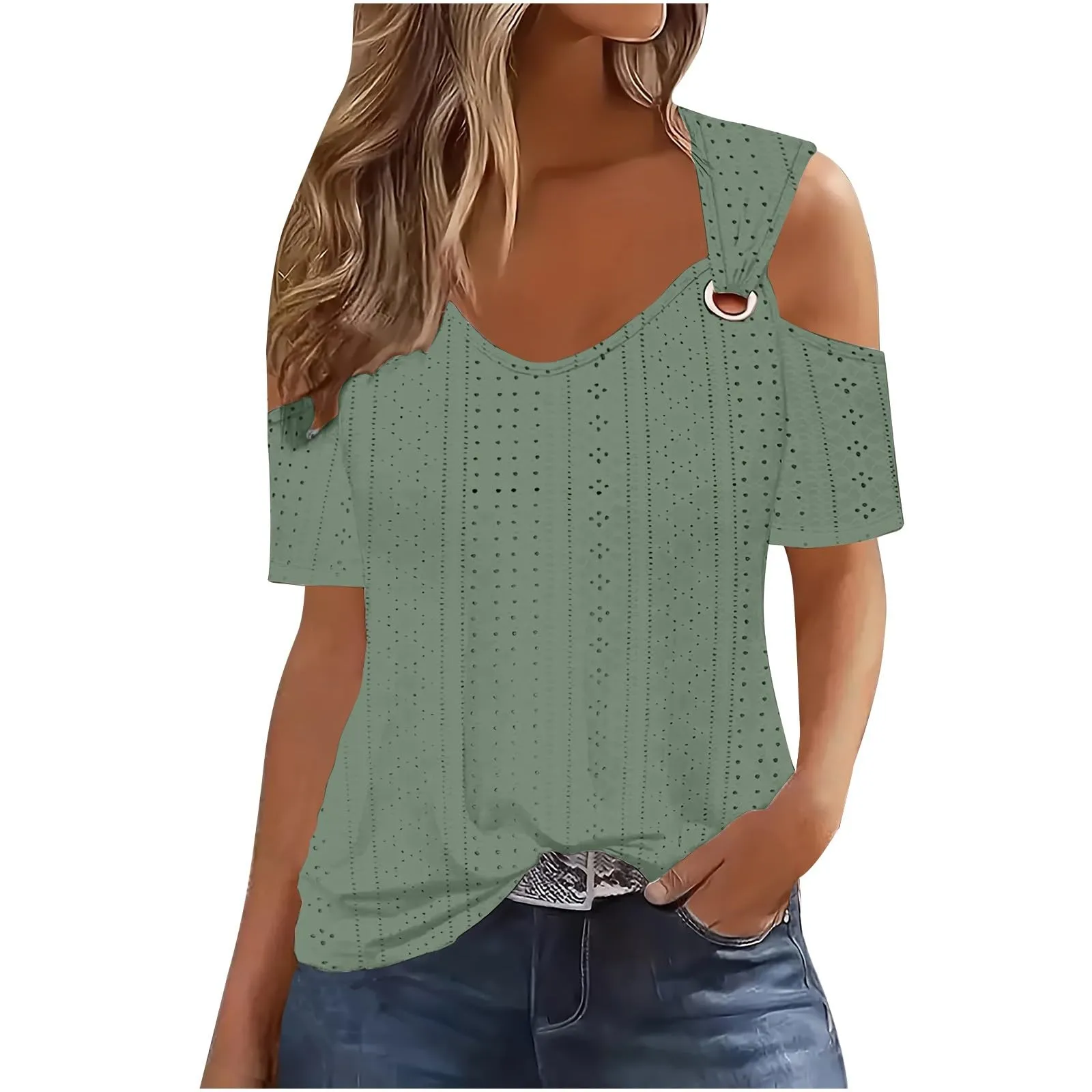 Uwdiohq Blusa Elegante Donna Maglia Manica Corta Camicetta Sottogiacca - immagine 1