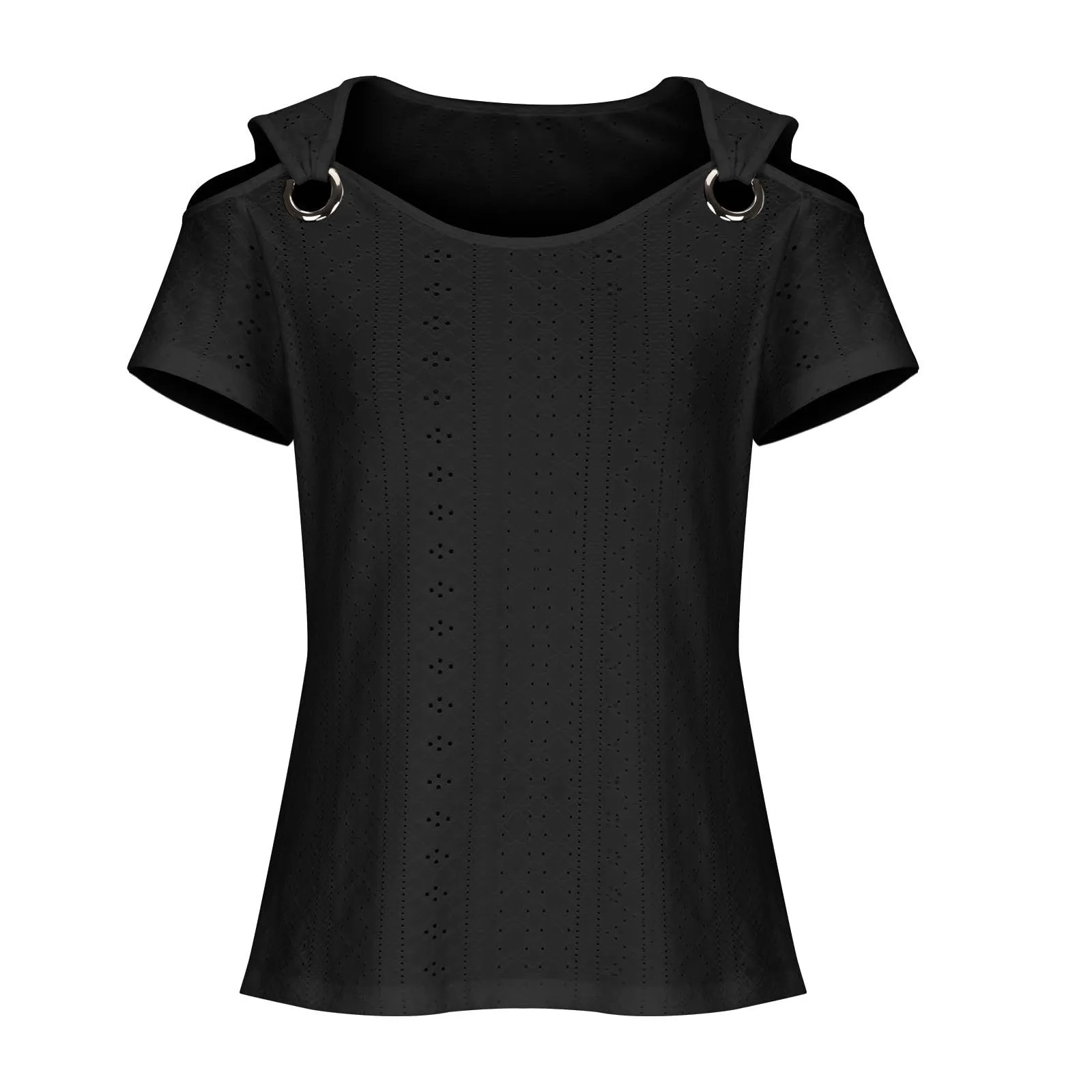 Uwdiohq Bluse Eleganti Donna Cerimonia Curvy Polo Nera Maniche Corte Top Elegante Blusa Rossa Camicia con Balze - immagine 4