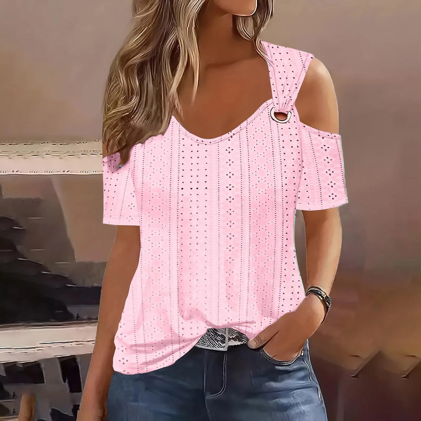 Uwdiohq Bluse e Camicie da Donna Maglietta Attillata Maniche Corte Top Chiffon Elegante Camicetta Estiva - immagine 2