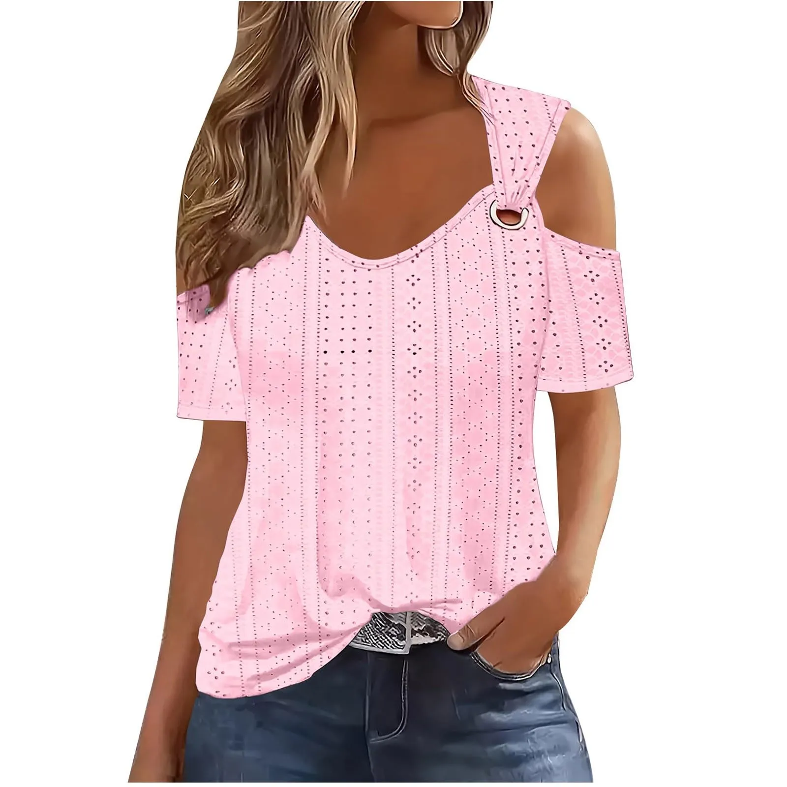 Uwdiohq Bluse Donna Eleganti Maglia Manica Corta Scollo a V Cerimonia - immagine 1