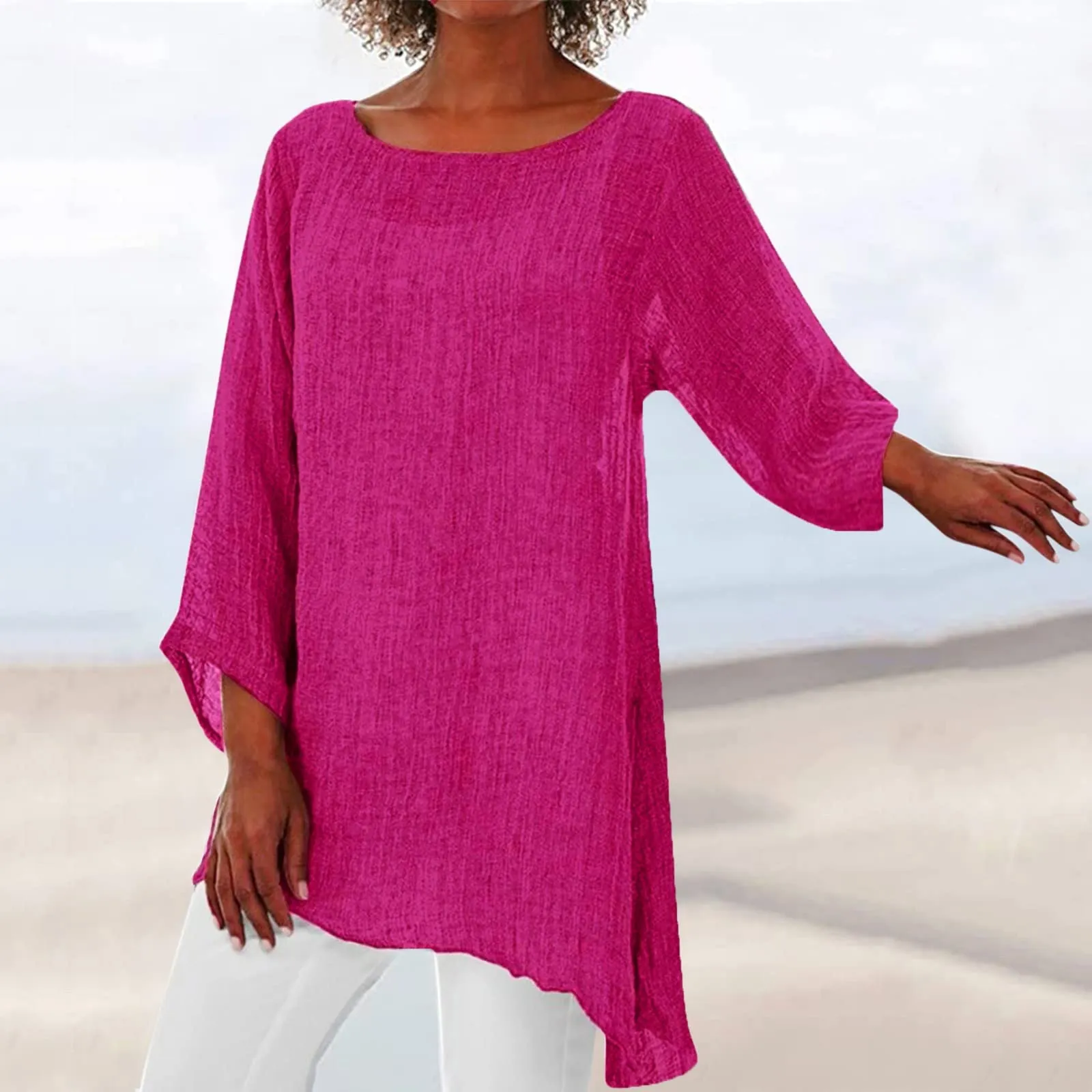 Uwdiohq Blusa Elegante Donna Curvy Polo Manica Corta Scollo a V in Chiffon Bianca - immagine 2
