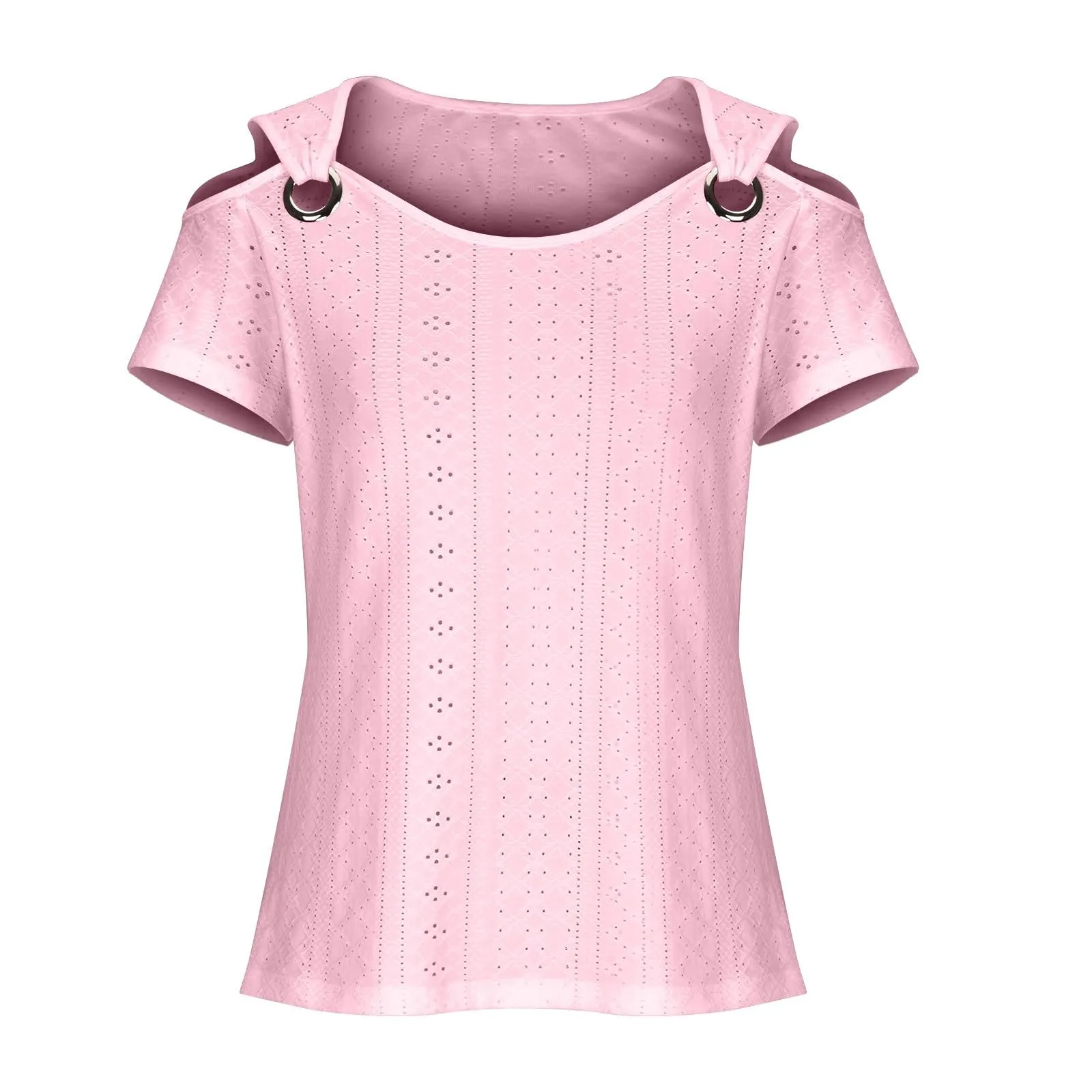 Uwdiohq Donna Bluse Maglietta Manica Corta Top in Pizzo Sangallo Camicia Bianco - immagine 5