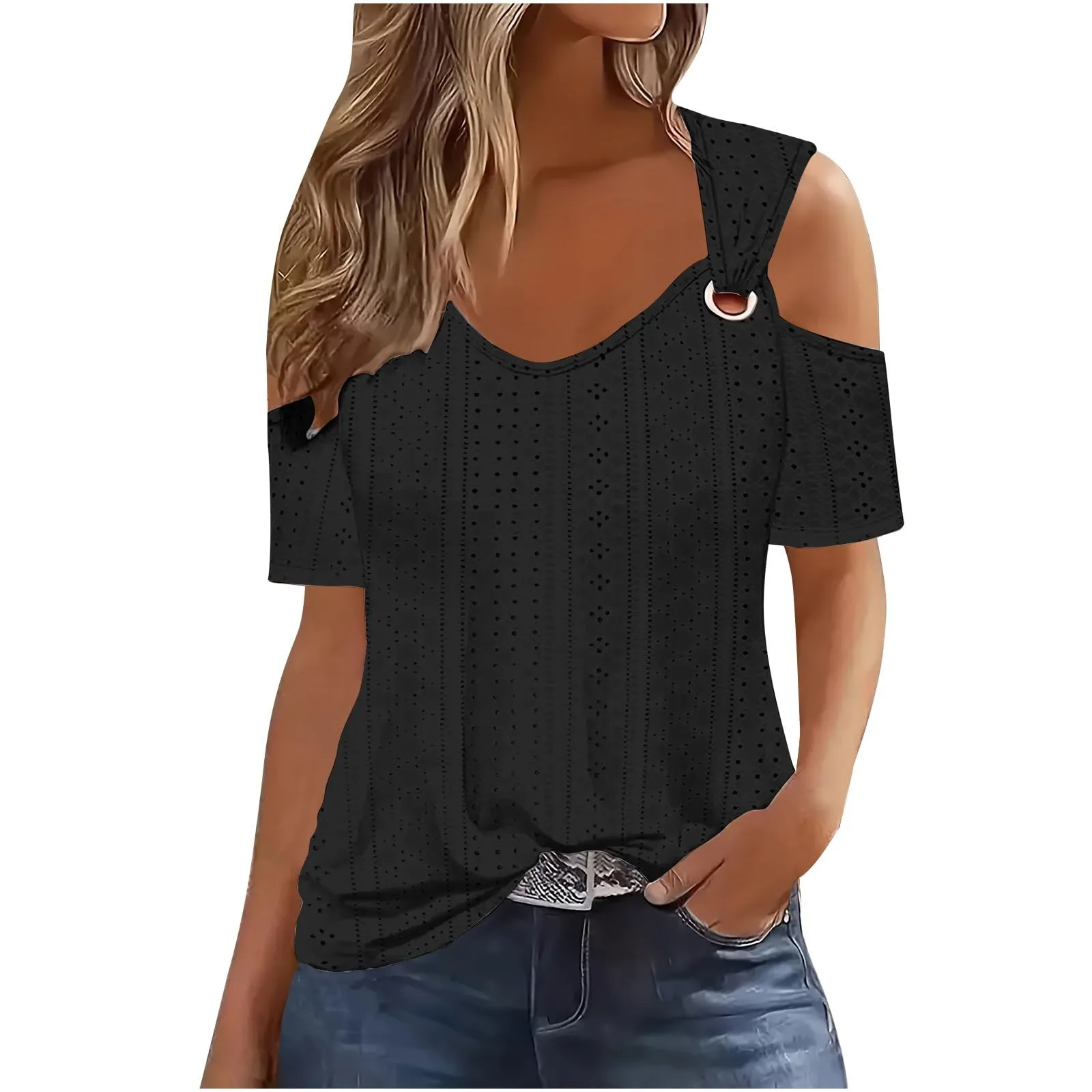 Uwdiohq Blusa Donna Estiva Elegante Maglia Verde Manica Corta Taglia 60 - immagine 1