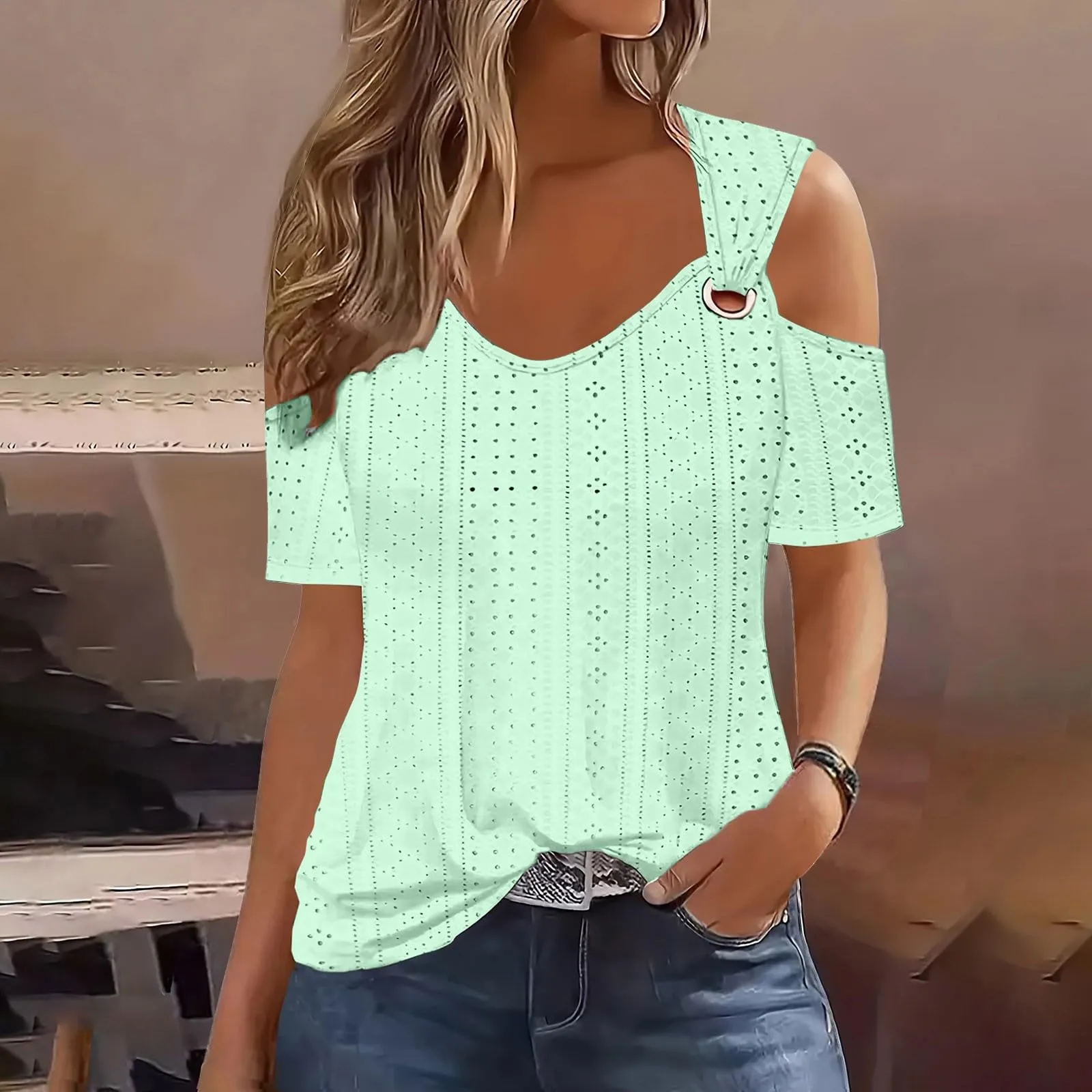 Uwdiohq Blusa Donna in Viscosa e Cotone Maniche Corte Top Elegante - immagine 2