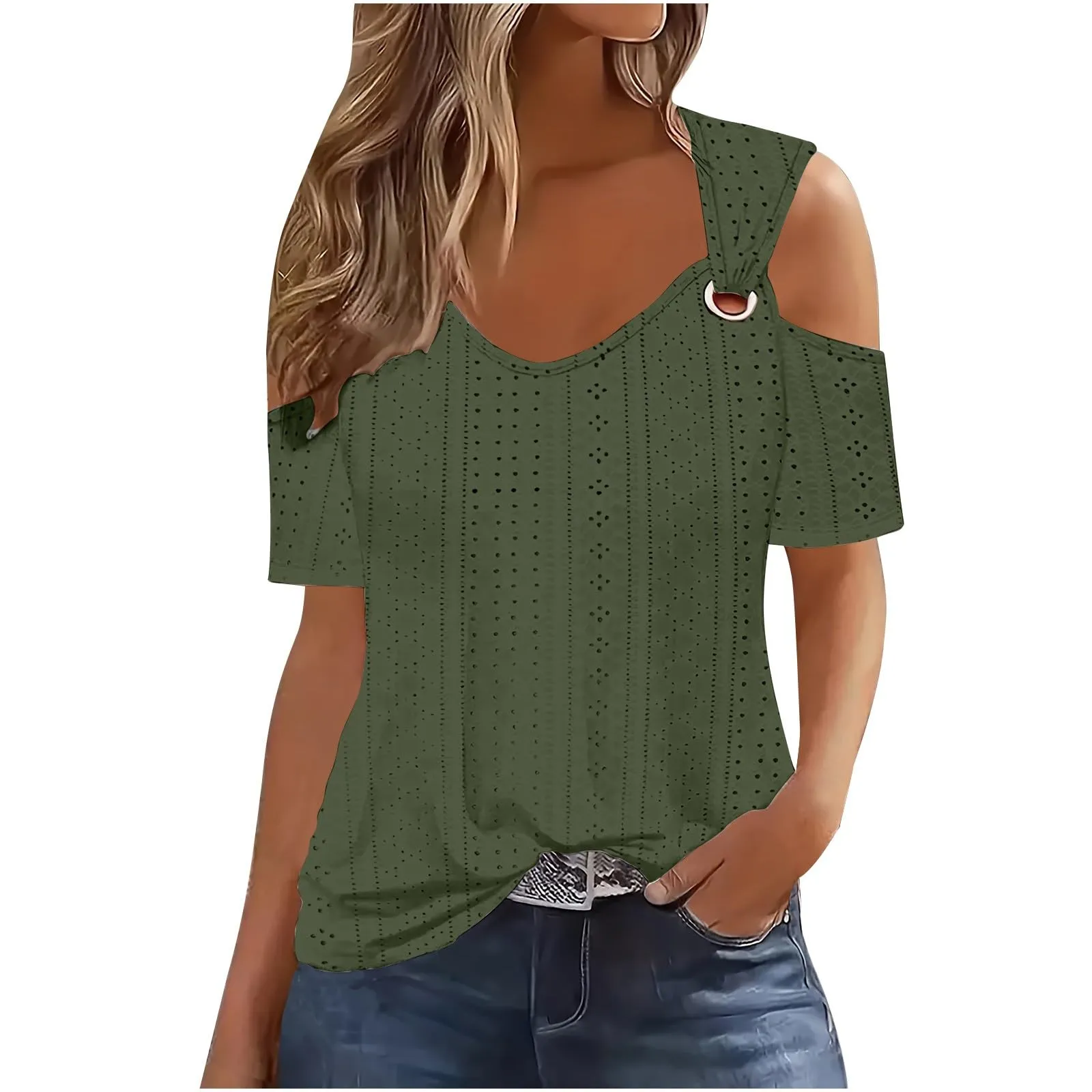 Uwdiohq Bluse Donna Eleganti Chiffon Maglia Maniche Corte Lunga Top Estivi Cotone Camicia Grigia - immagine 1
