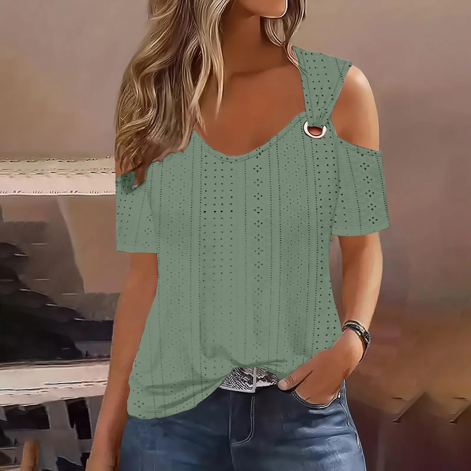 Uwdiohq Polo Donna Manica Corta in Cotone Elegante Bianca - immagine 2
