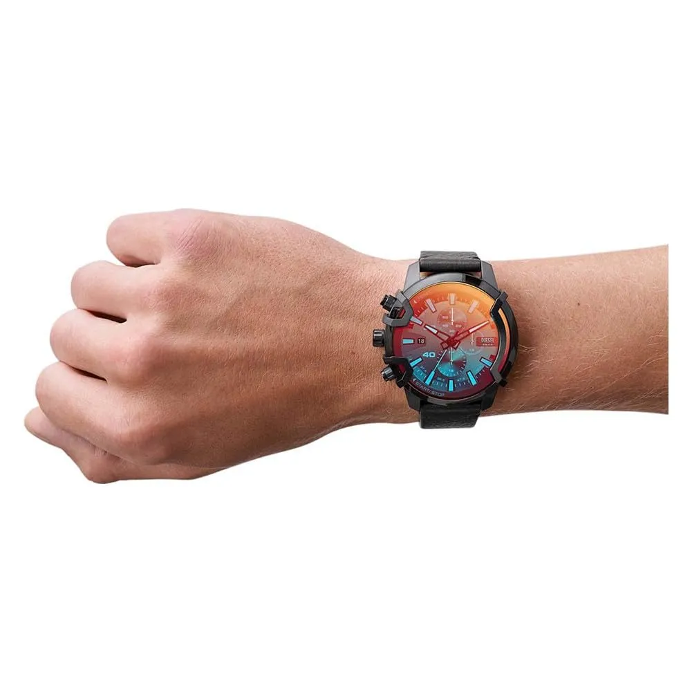 Diesel Griffed Cronografo da Uomo DZ4519, Cassa in Acciaio Inossidabile Nero 46 mm, Cinturino in Pelle - immagine 10