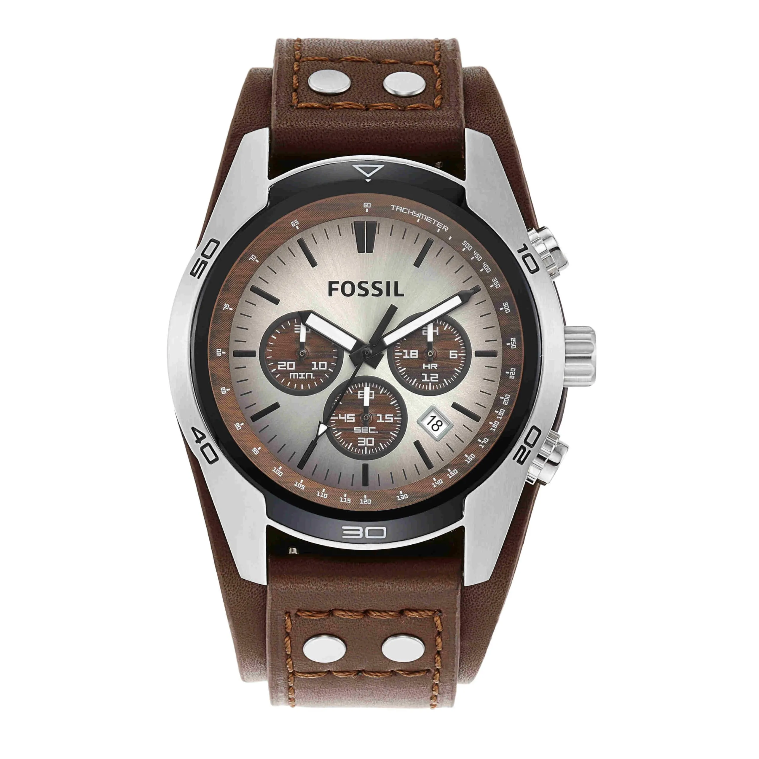 Fossil Coachman Orologio da Uomo Cronografo in Acciaio Inossidabile e Pelle Marrone CH2565 45 mm - immagine 1