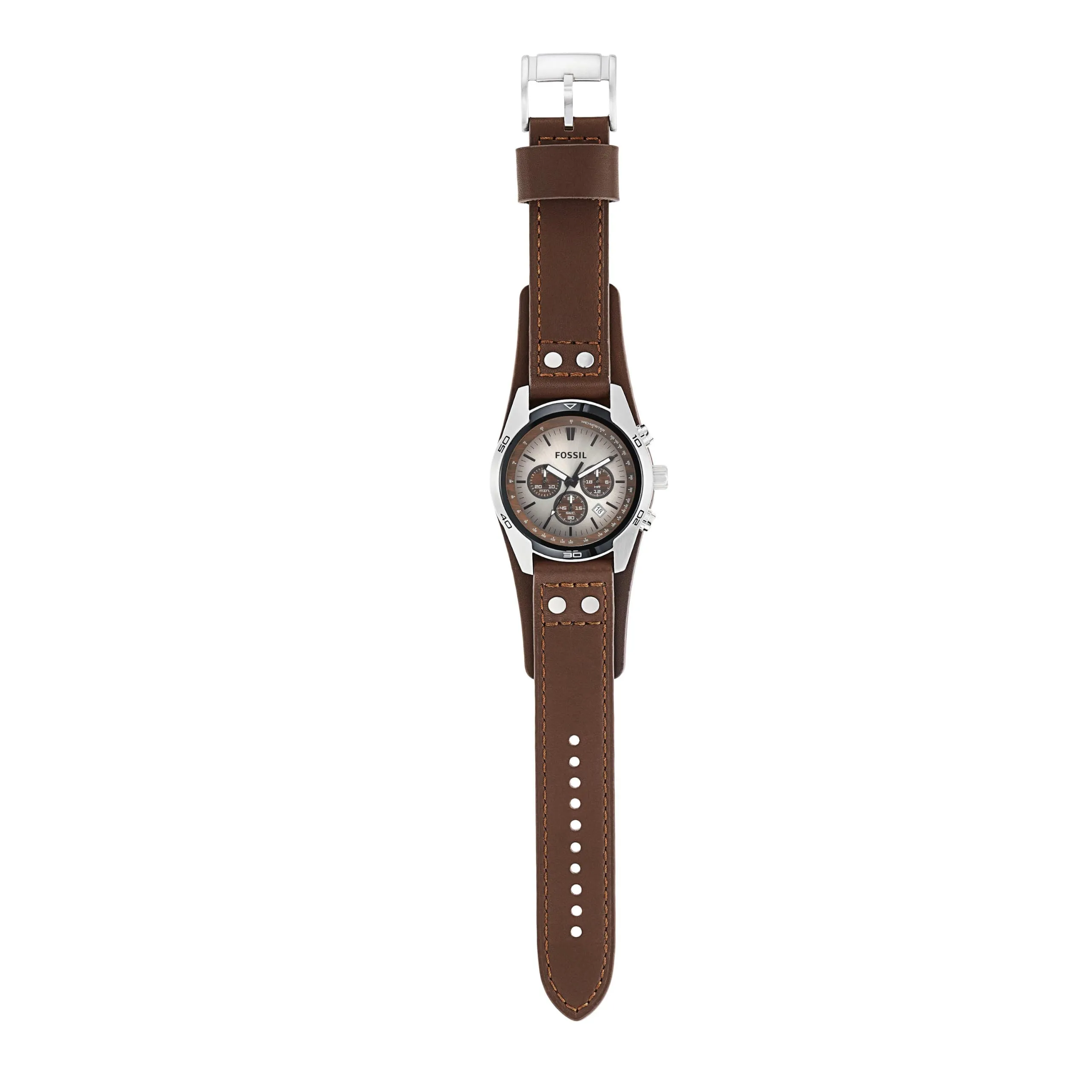 Fossil Coachman Orologio da Uomo Cronografo in Acciaio Inossidabile e Pelle Marrone CH2565 45 mm - immagine 5