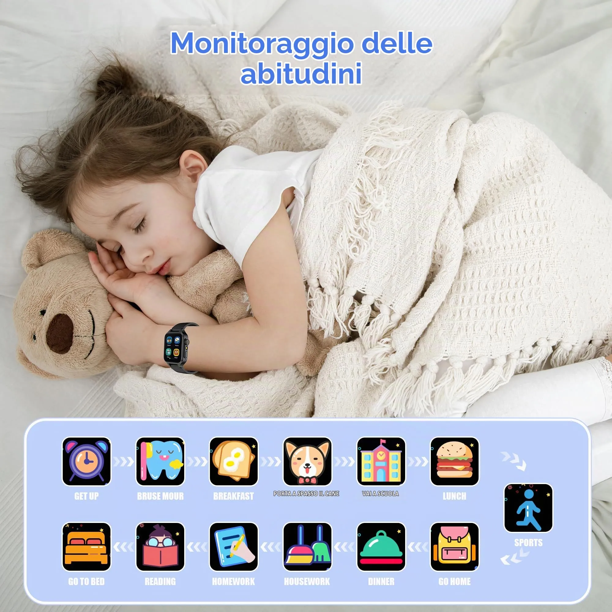Moikmlih Smartwatch per Bambini e Bambine con 32 Giochi, Fotocamera, 3 Modalità Sportive, Contapassi, Audiobook e Sveglia - immagine 2