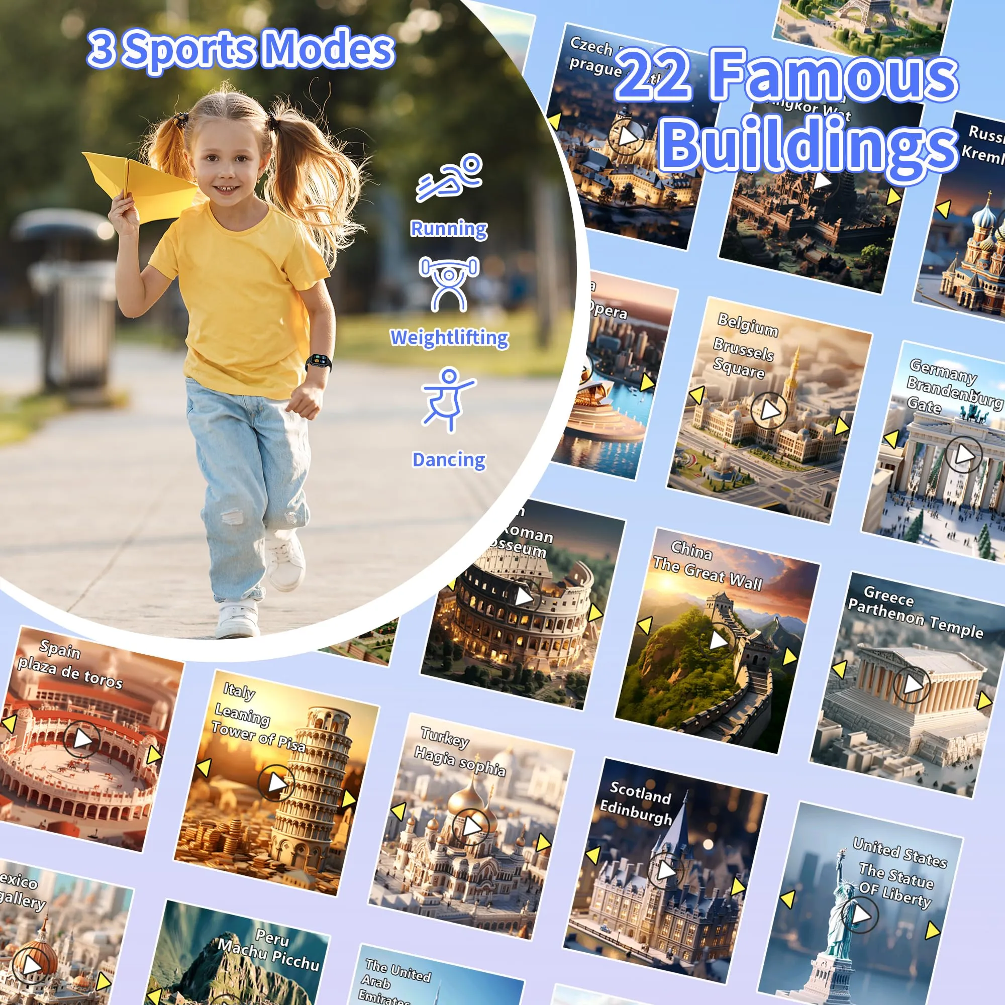 Moikmlih Smartwatch per Bambini e Bambine con 32 Giochi, Fotocamera, 3 Modalità Sportive, Contapassi, Audiobook e Sveglia - immagine 3