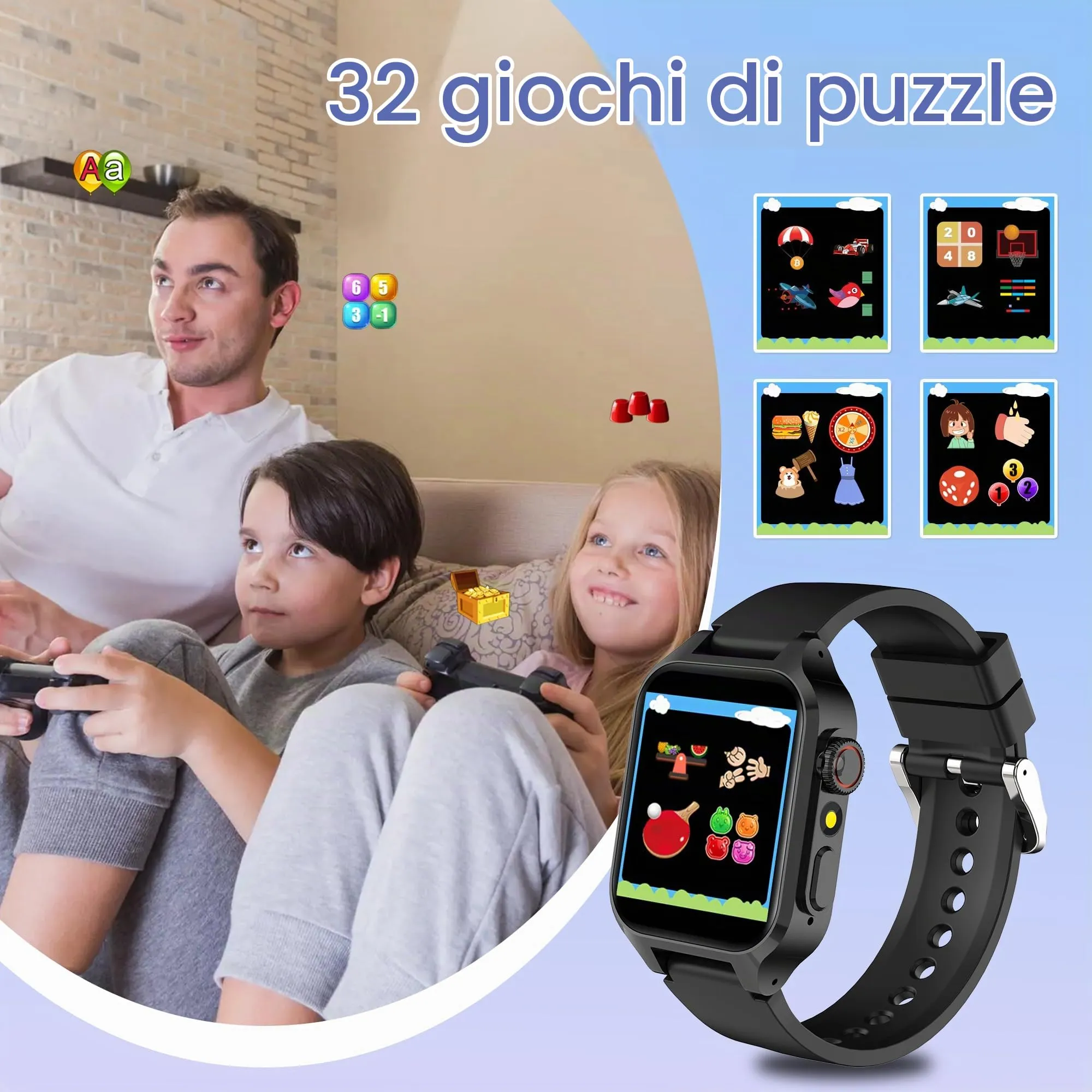 Moikmlih Smartwatch per Bambini e Bambine con 32 Giochi, Fotocamera, 3 Modalità Sportive, Contapassi, Audiobook e Sveglia - immagine 5