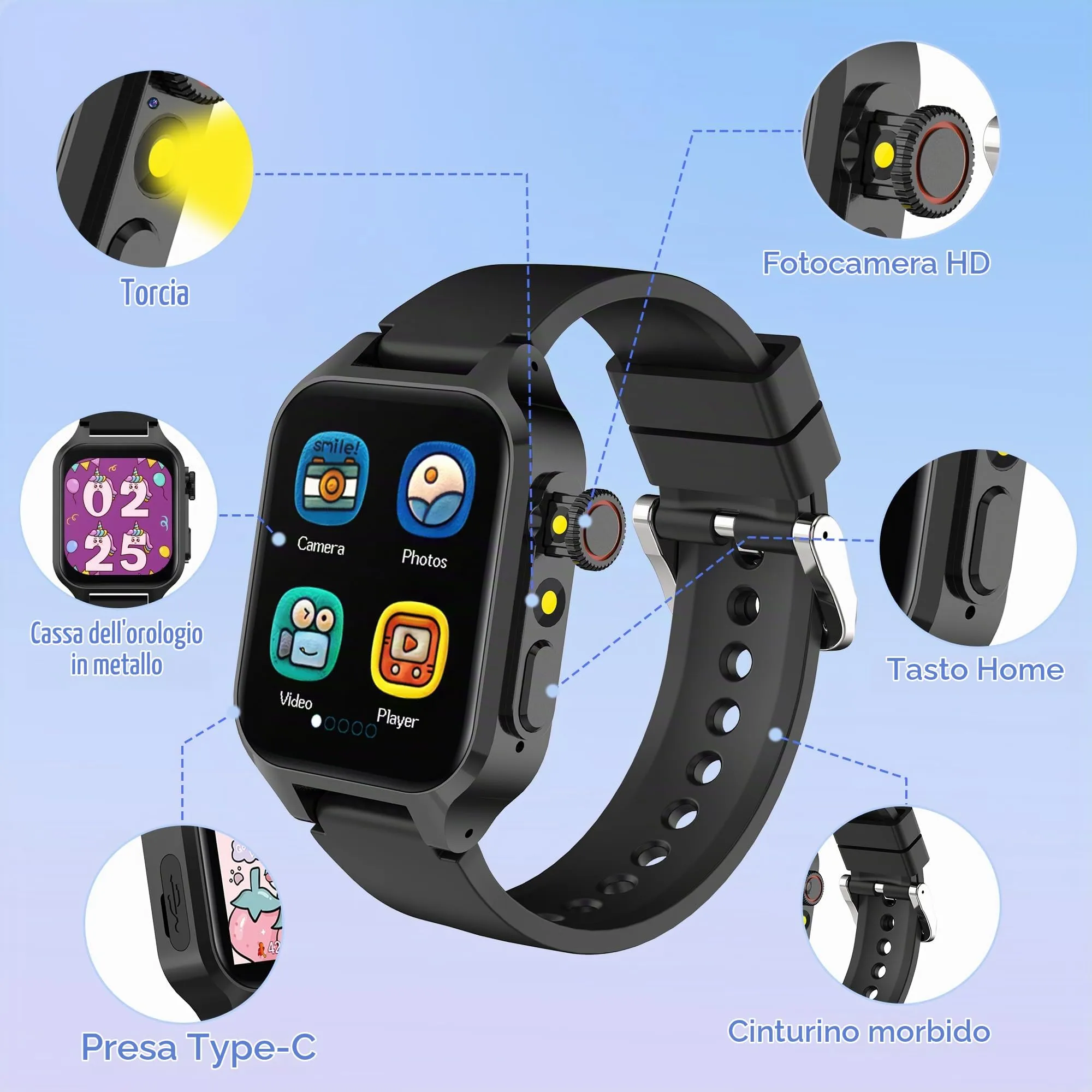 Moikmlih Smartwatch per Bambini e Bambine con 32 Giochi, Fotocamera, 3 Modalità Sportive, Contapassi, Audiobook e Sveglia - immagine 7