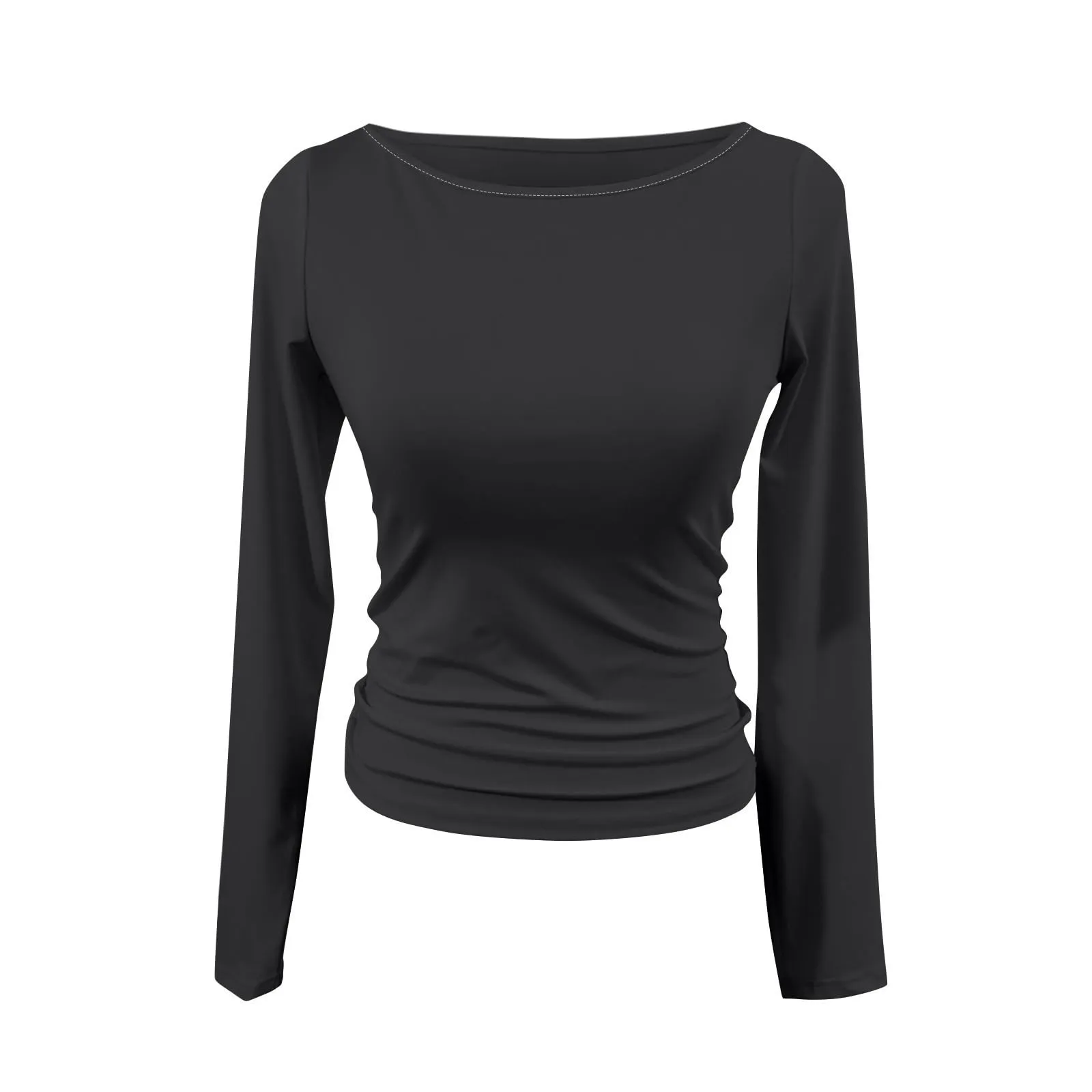 MOKBAY Maglia Slim Fit Manica Lunga Tinta Unita Nero Donna M - immagine 5