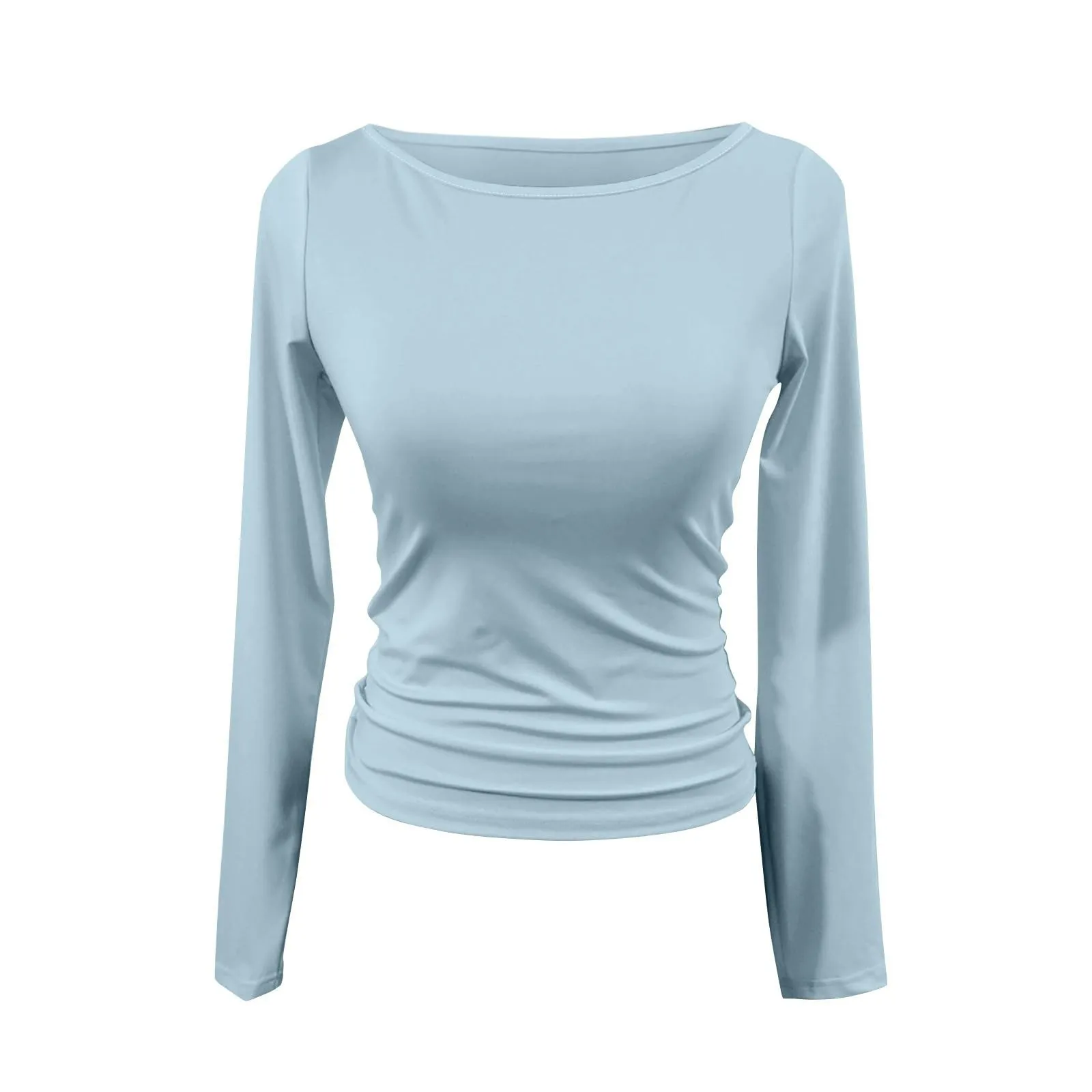 MOKBAY Top Donna Maniche Lunghe Slim Fit Tinta Unita, Taglia L - immagine 4