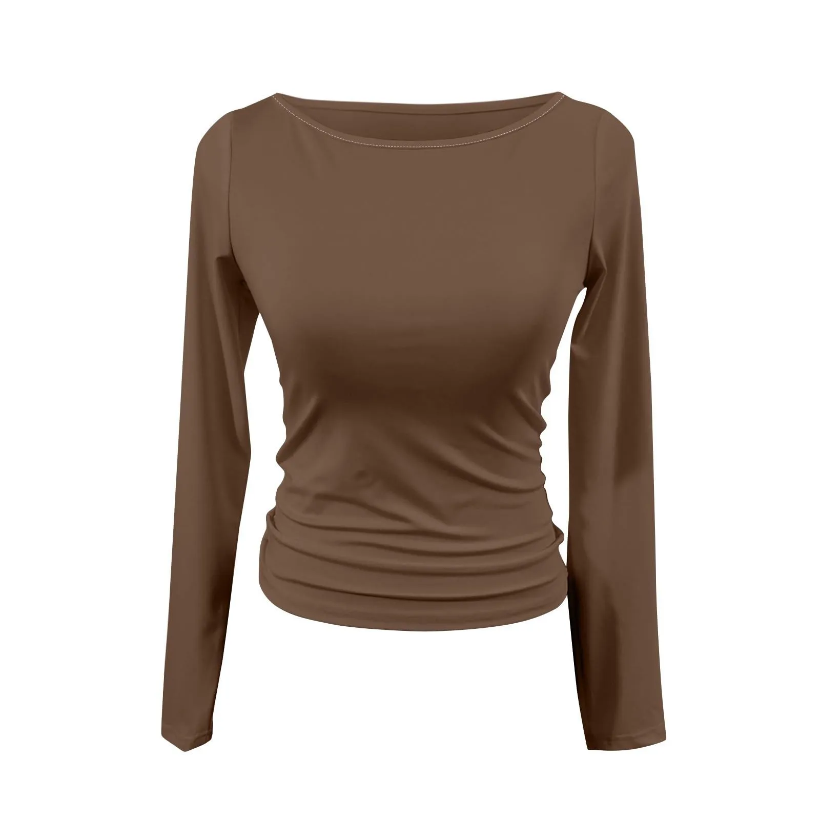 MOKBAY Magliette Cotone Donna Manica Lunga Slim Fit Tinta Unita Arancione L - immagine 4