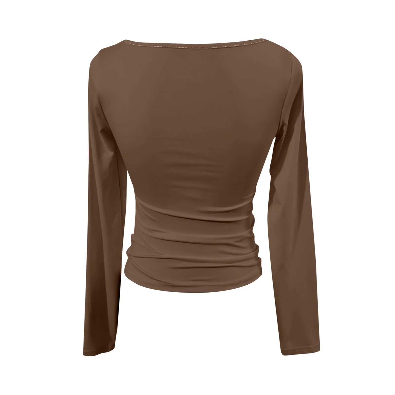MOKBAY Magliette Cotone Donna Manica Lunga Slim Fit Tinta Unita Arancione L - immagine 5