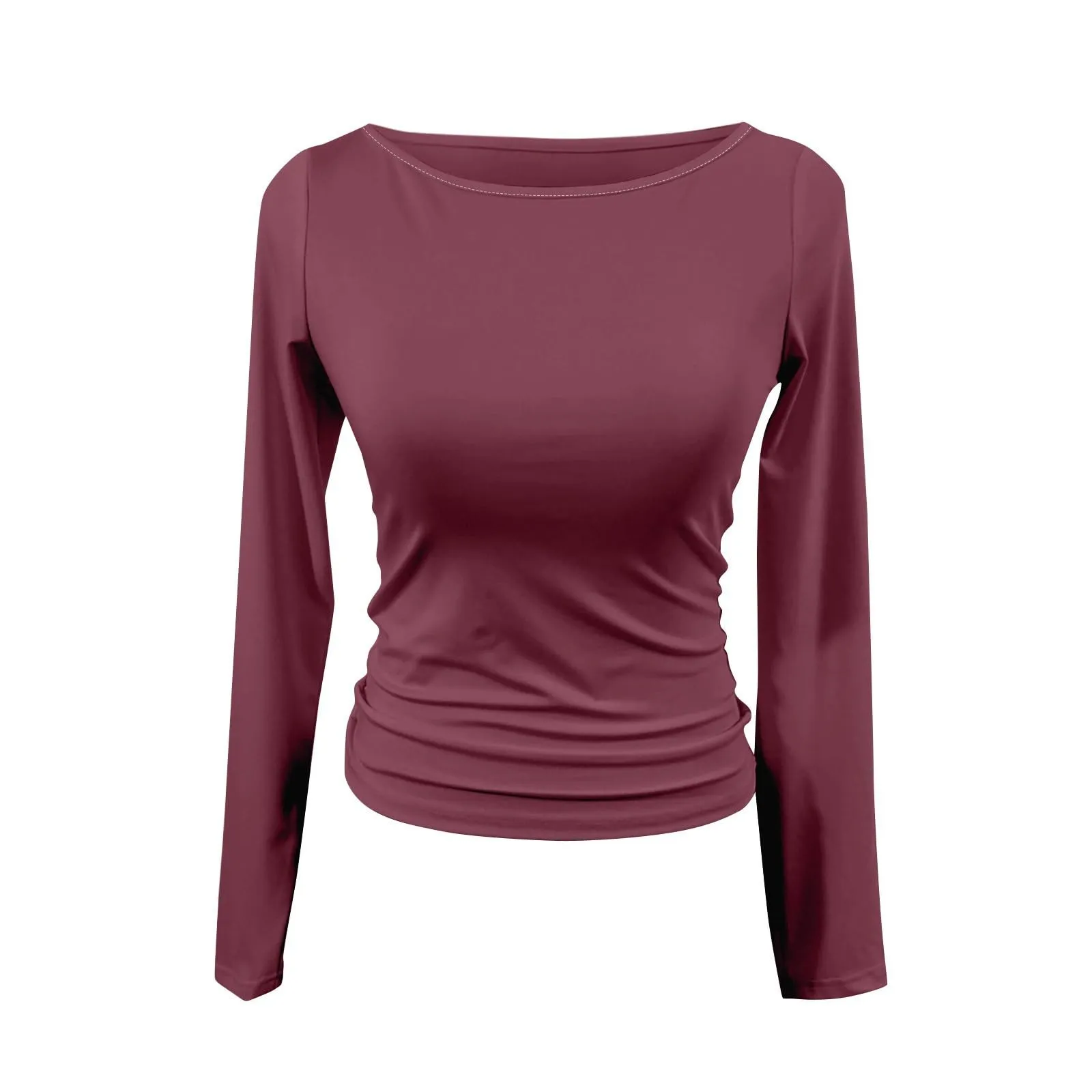 MOKBAY Maglietta Slim Fit Donna in Cotone Manica Lunga Tinta Unita XL - immagine 5