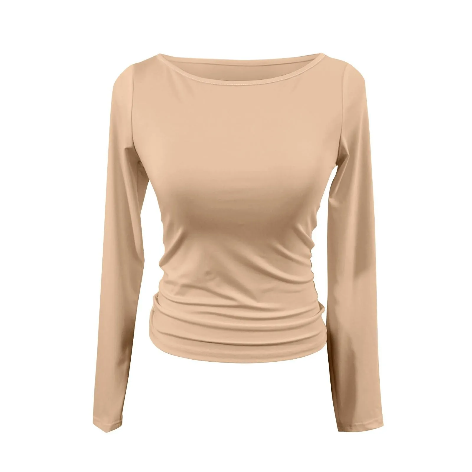 MOKBAY Maglia Donna Slim Fit in Cotone Manica Lunga Tinta Unita Bianco XL - immagine 4