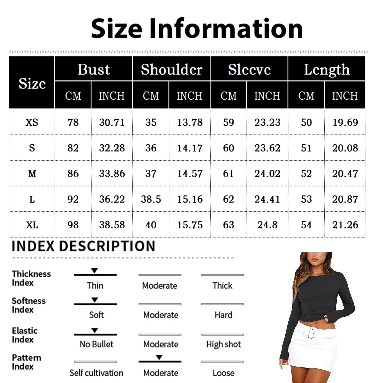 MOKBAY Crop Top Tinta Unita in Cotone Maniche Lunghe Slim Fit Donna, M - immagine 3